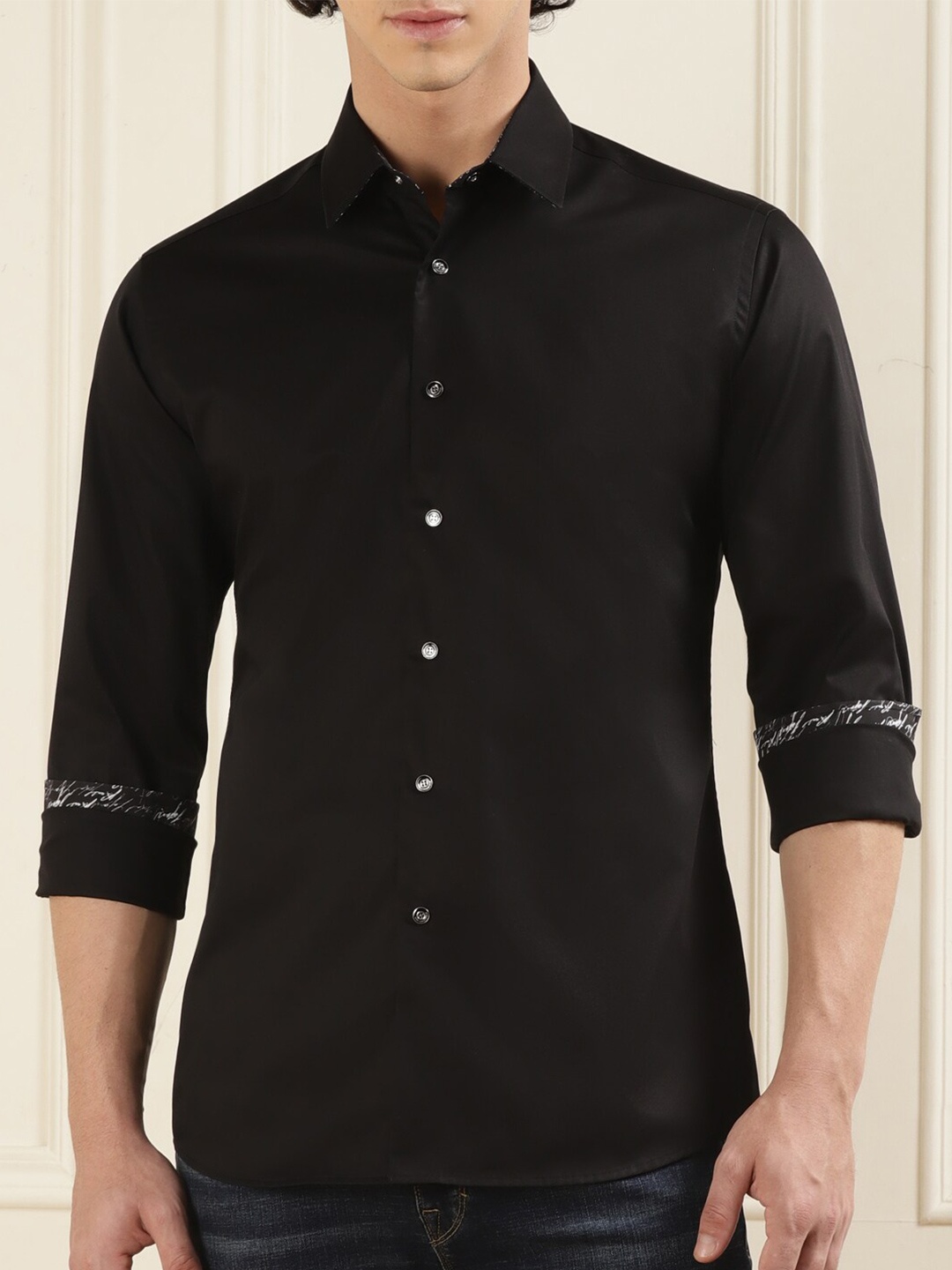 

Karl Lagerfeld Men Black Slim Fit Opaque Formal Shirt