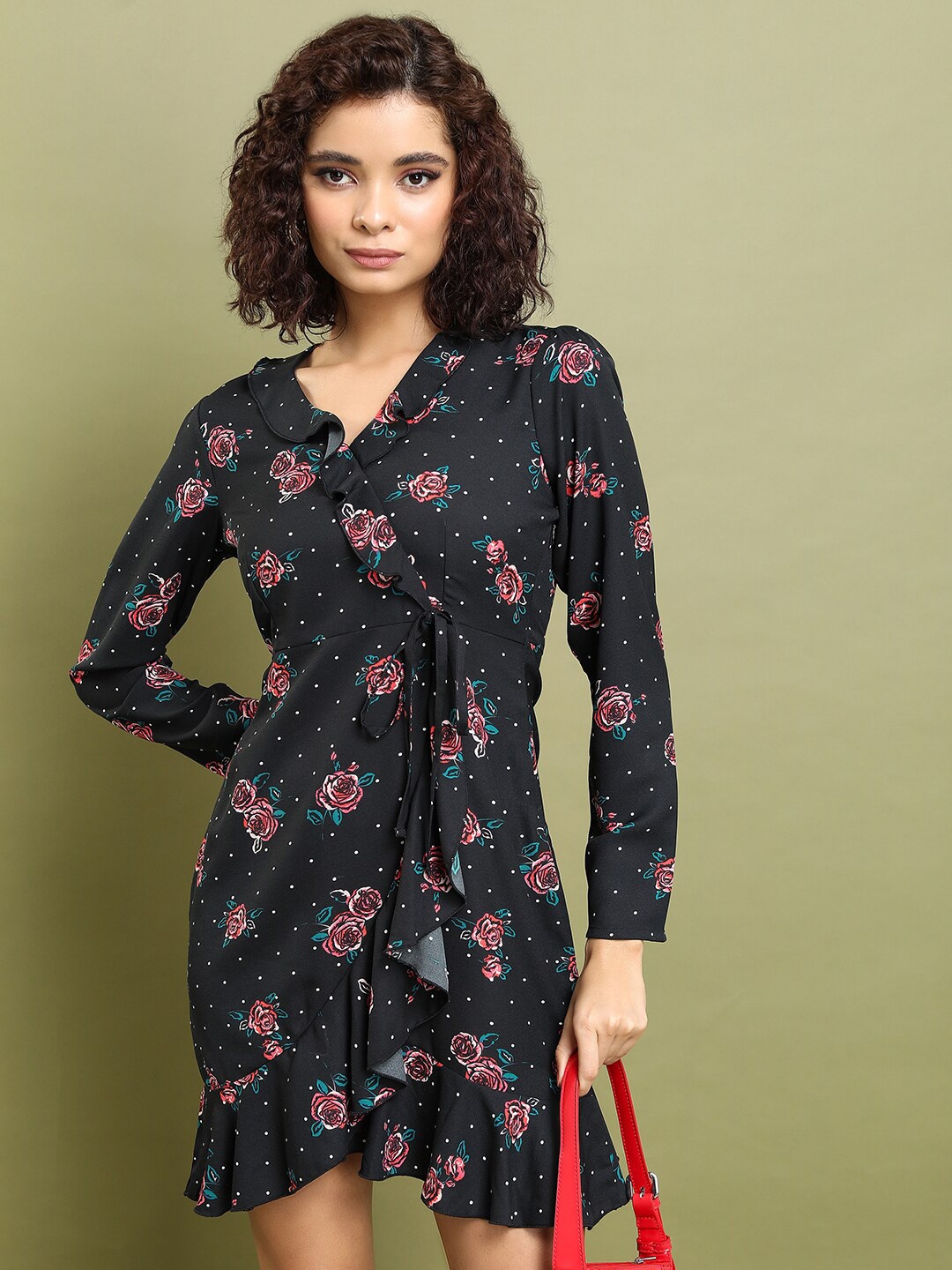

Tokyo Talkies Black Floral Printed Wrap Dress