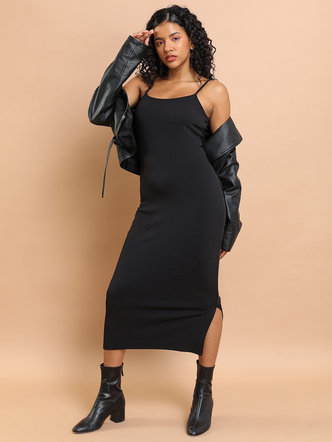 

Tokyo Talkies Shoulder Strap Sheath Midi Dress, Black