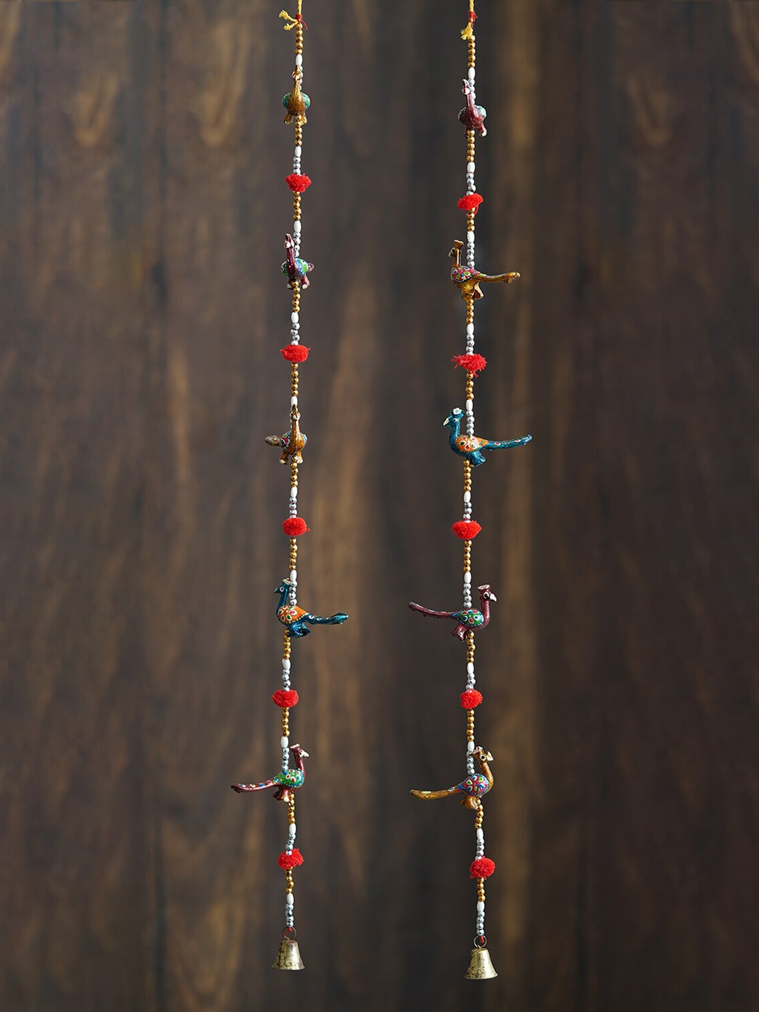 

eCraftIndia Red 2 Pieces Peacock Door Hanging Home Decor