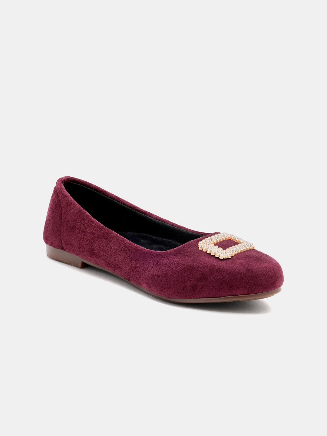 

R&B Embellished Round Toe Ballerinas, Maroon