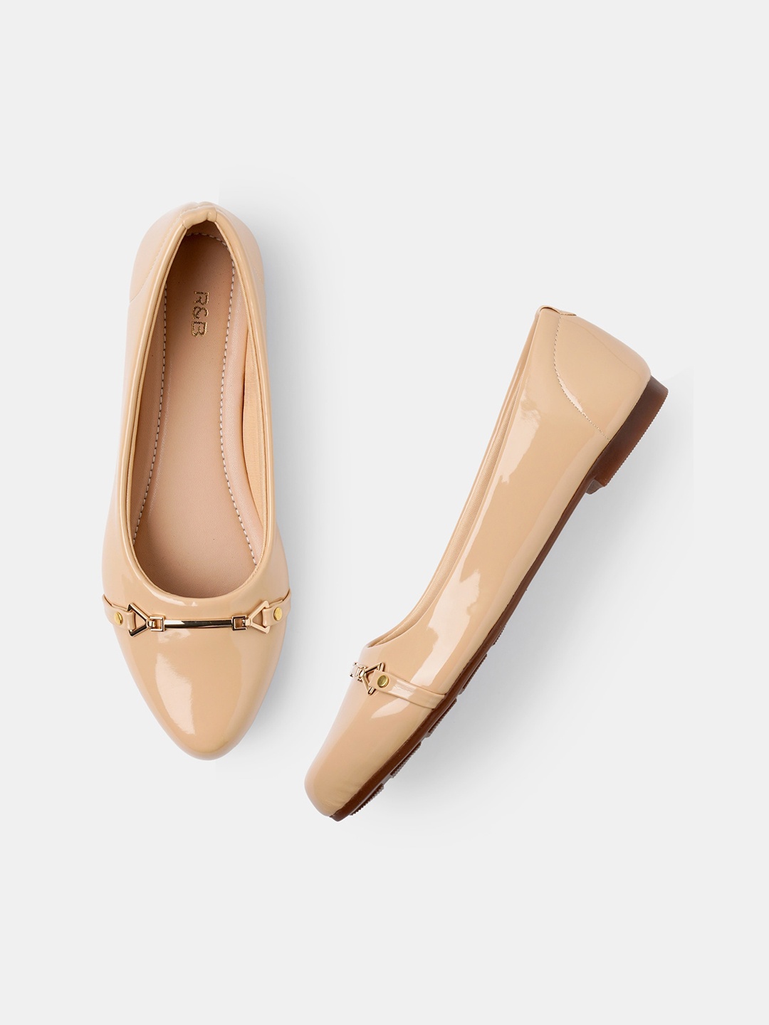 

R&B Buckle Detail Round Toe Ballerinas, Beige