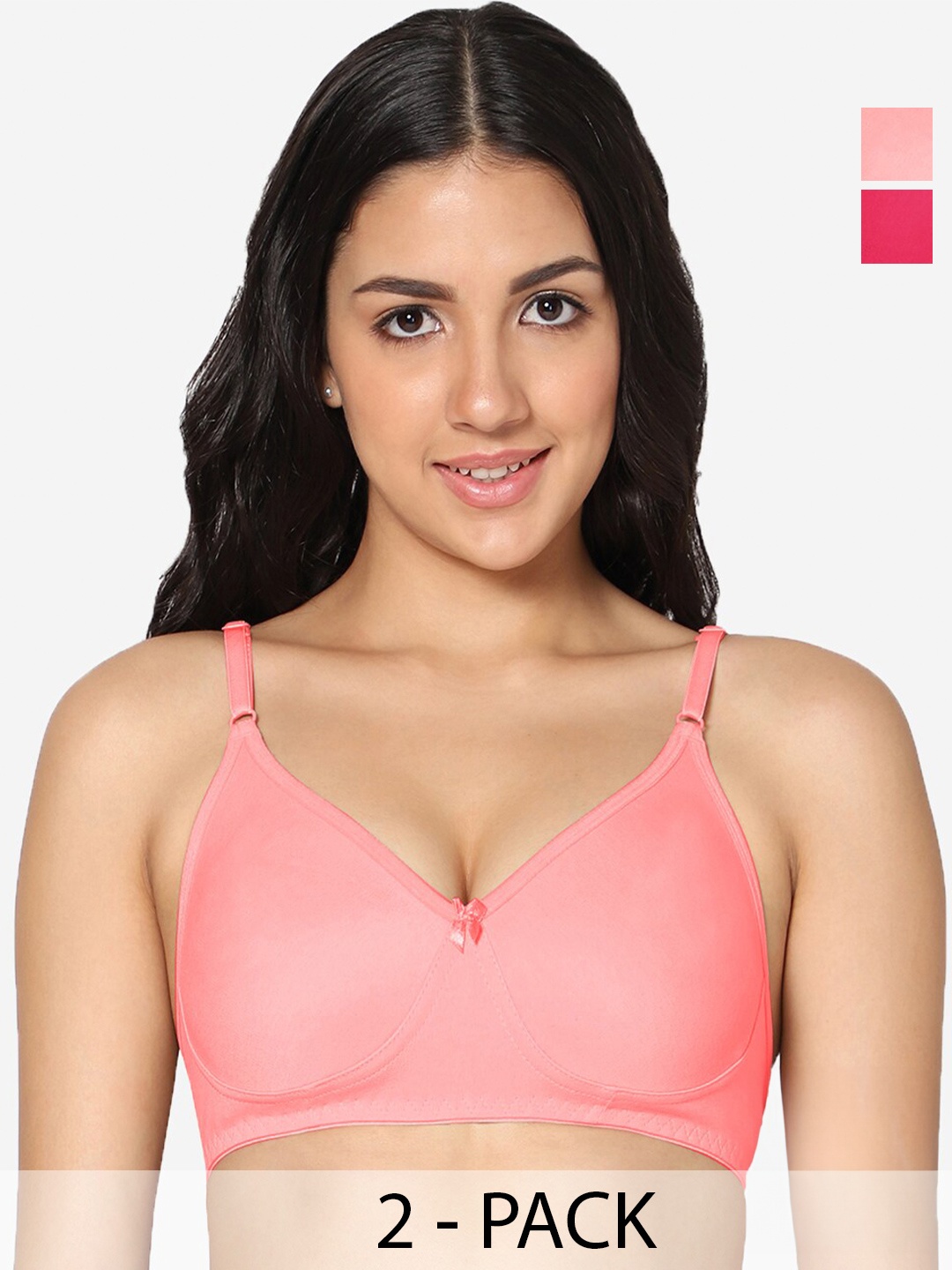 

In Care Pack Of 2 Pure Cotton T-Shirt Bra Full Coverage Non Padded Non-Wired, Pink