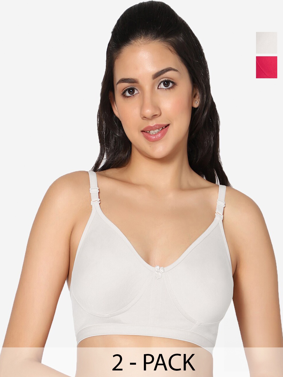 

In Care Pack Of 2 Pure Cotton T-Shirt Bra Full Coverage Non Padded Non-Wired, White