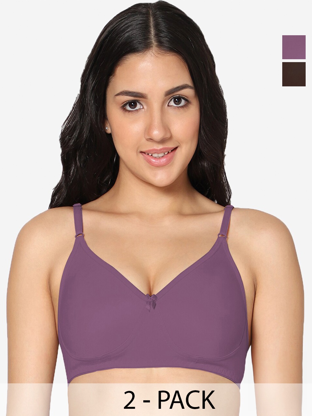 

In Care Pack Of 2 Pure Cotton T-Shirt Bra Full Coverage Non Padded Non-Wired, Mauve