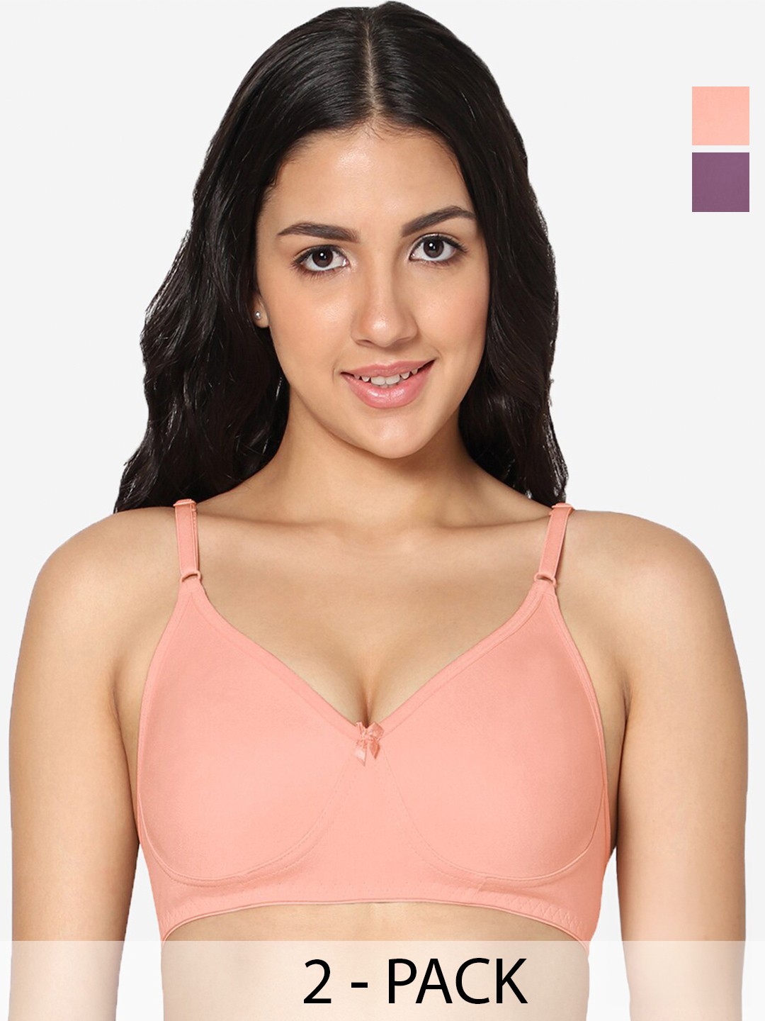 

In Care Pack Of 2 Pure Cotton T-Shirt Bra Full Coverage Non Padded Non-Wired, Peach