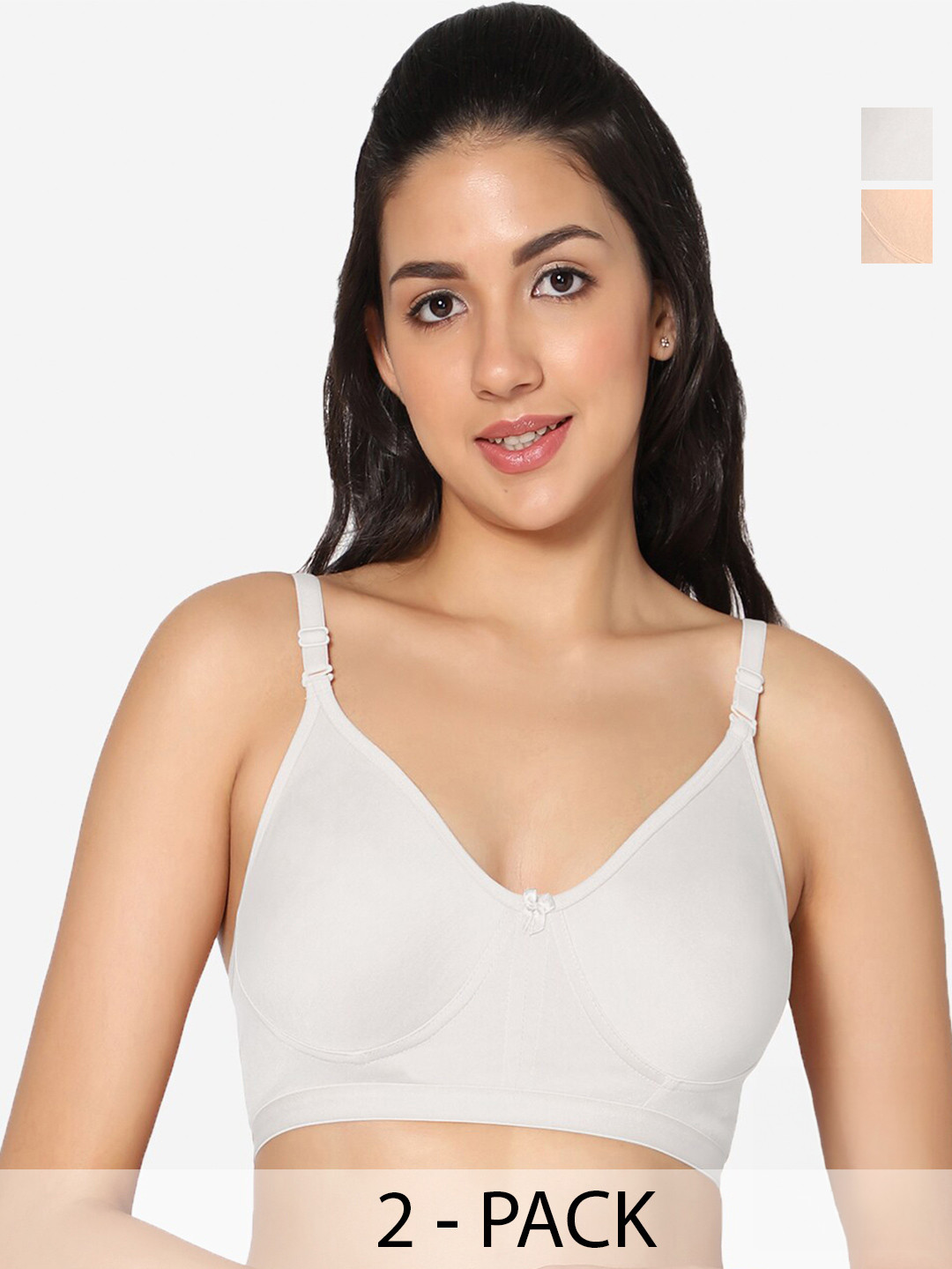 

In Care Pack Of 2 Pure Cotton T-Shirt Bra Full Coverage Non Padded Non-Wired, White