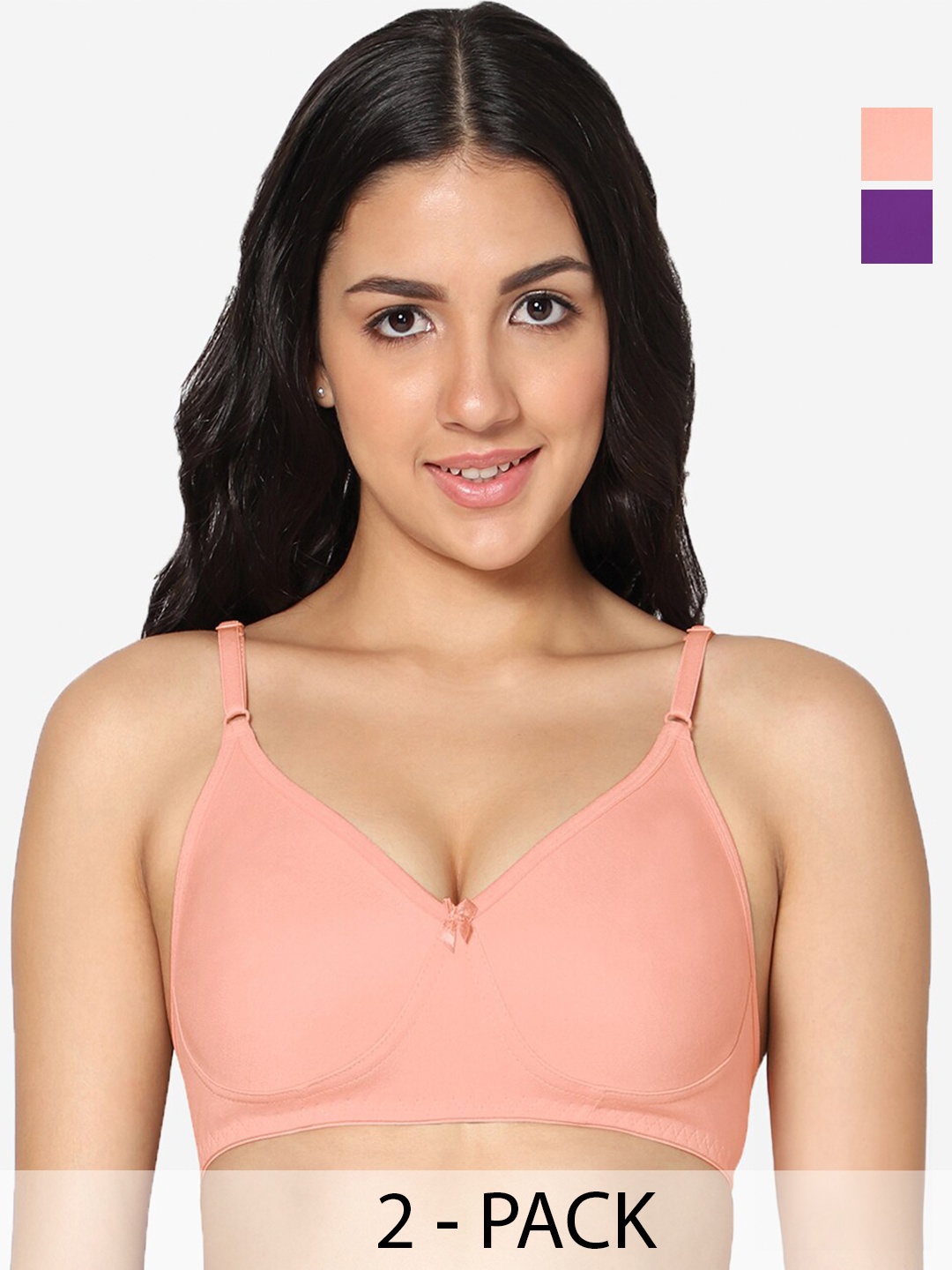 

In Care Pack Of 2 Pure Cotton T-Shirt Bra Full Coverage Non Padded Non-Wired, Purple