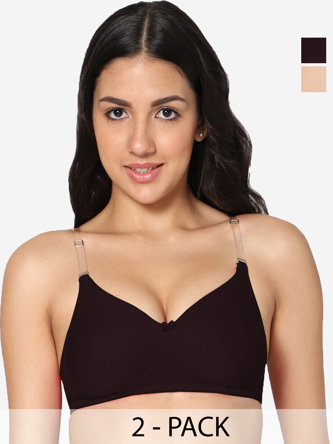 

In Care Pack Of 2 Pure Cotton Push-Up Bra Full Coverage Non Padded Non-Wired, Black