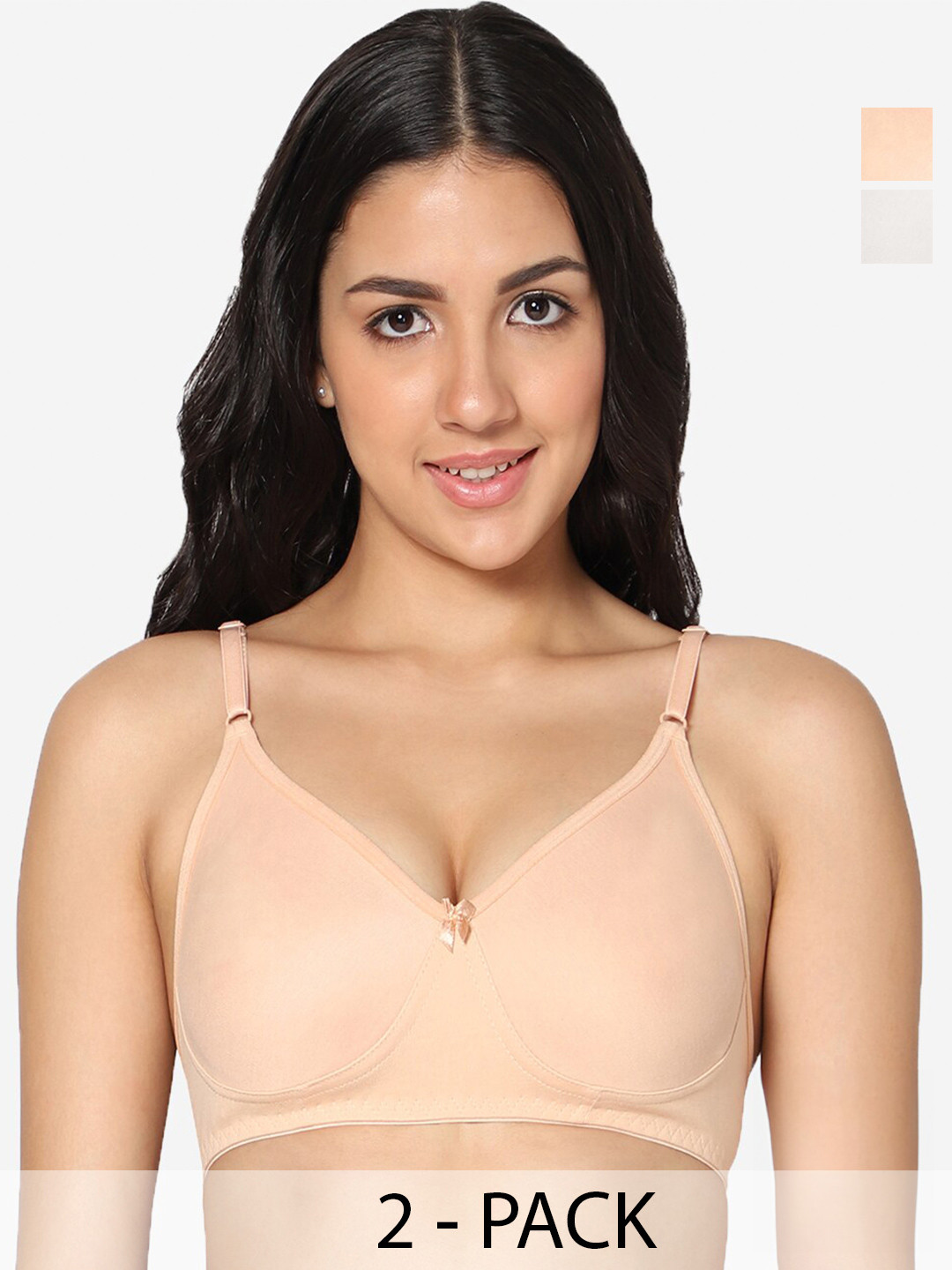 

In Care Pack Of 2 Pure Cotton T-Shirt Bra Full Coverage Non Padded Non-Wired, White