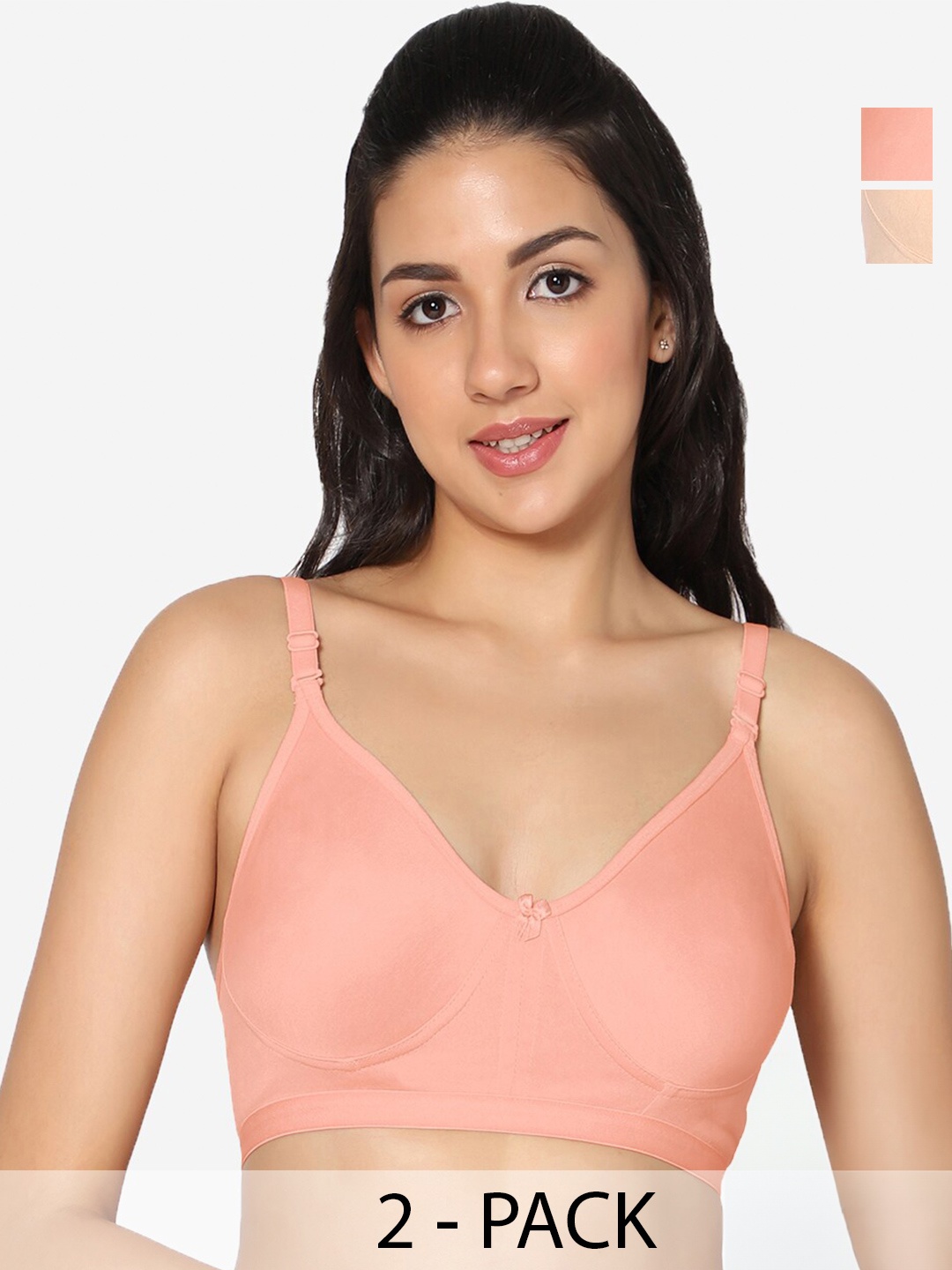

In Care Pack Of 2 Full Coverage Pure Cotton T-shirt Bras With All Day Comfort, Peach