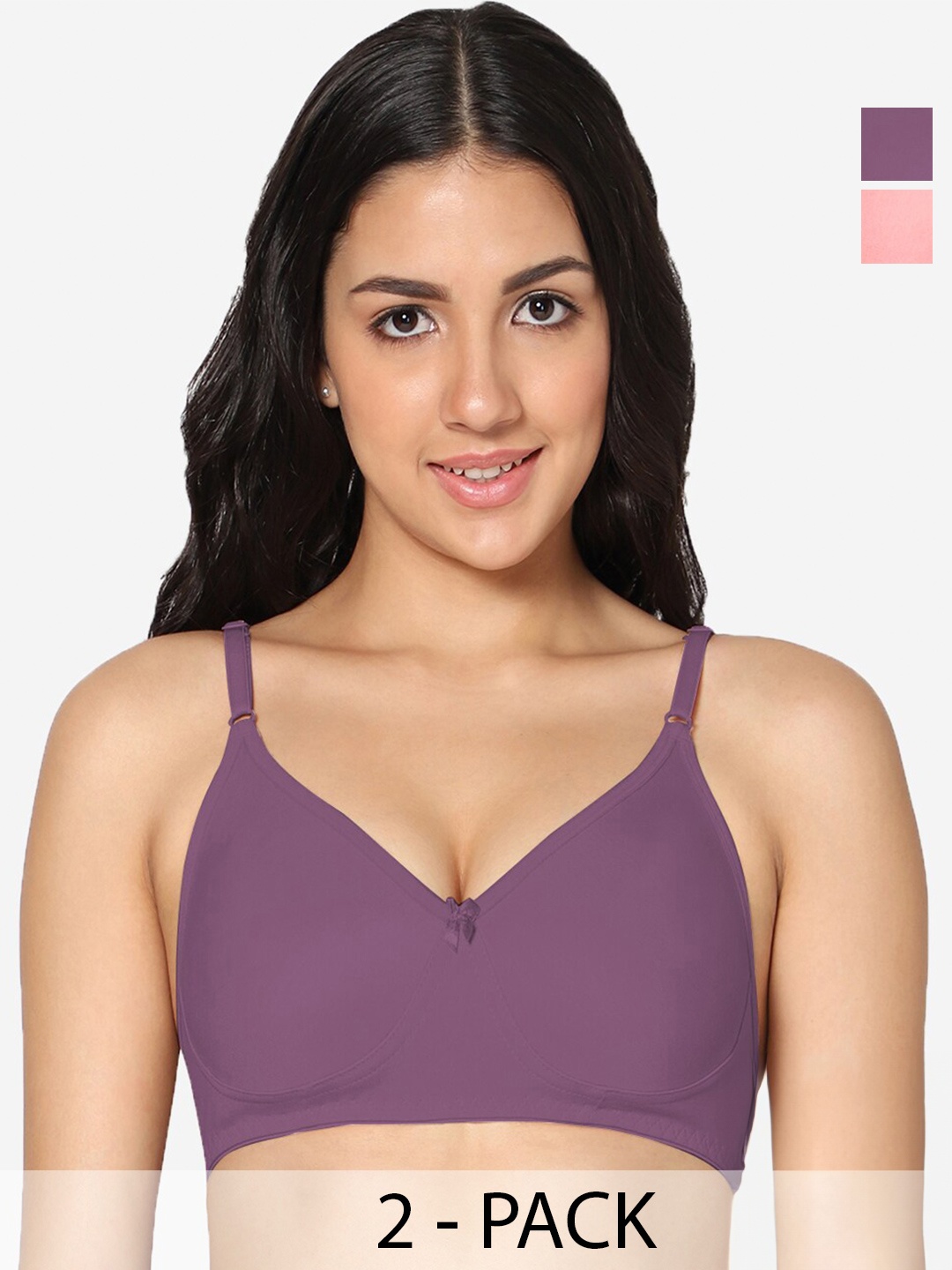 

In Care Pack Of 2 Seamless Full Coverage Cotton T-shirt Bra All Day Comfort, Pink