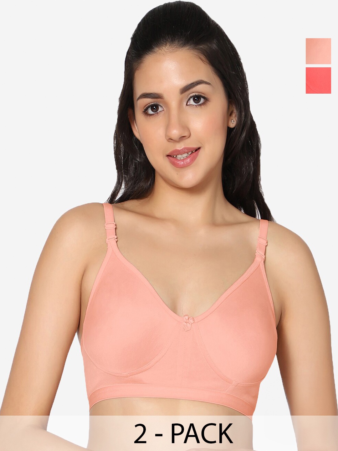 

In Care Pack Of 2 Full Coverage Pure Cotton T-shirt Bras With All Day Comfort, Peach