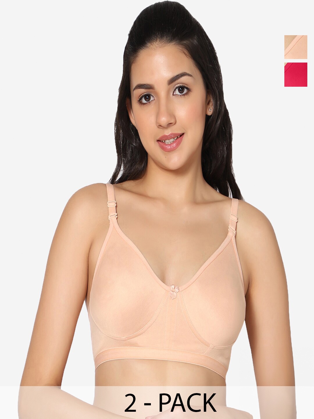 

In Care Pack Of 2 Full Coverage Pure Cotton T-shirt Bras With All Day Comfort, Beige