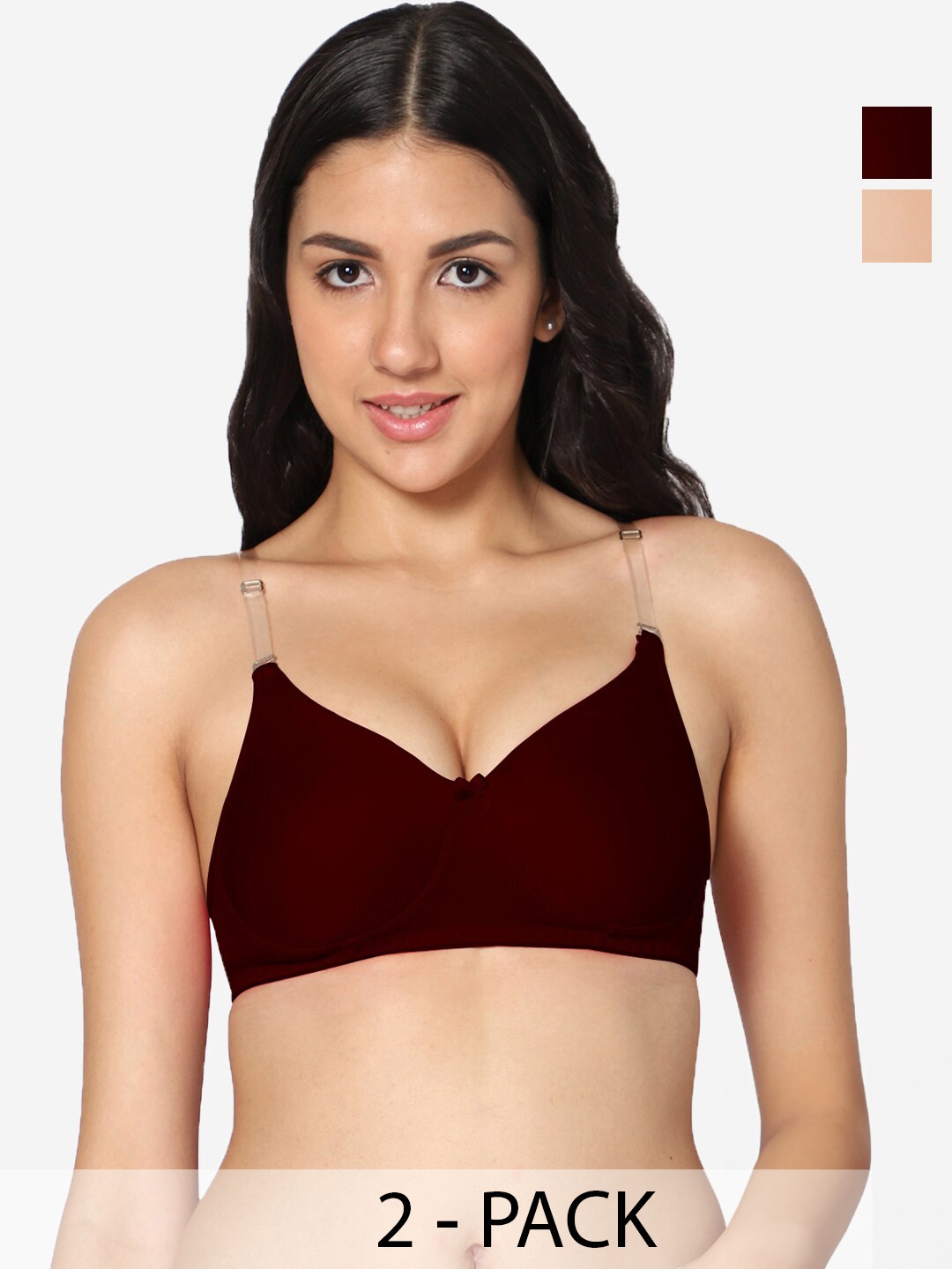 

In Care Pack Of 2 Full Coverage Pure Cotton Push-Up Bras With All Day Comfort, Maroon