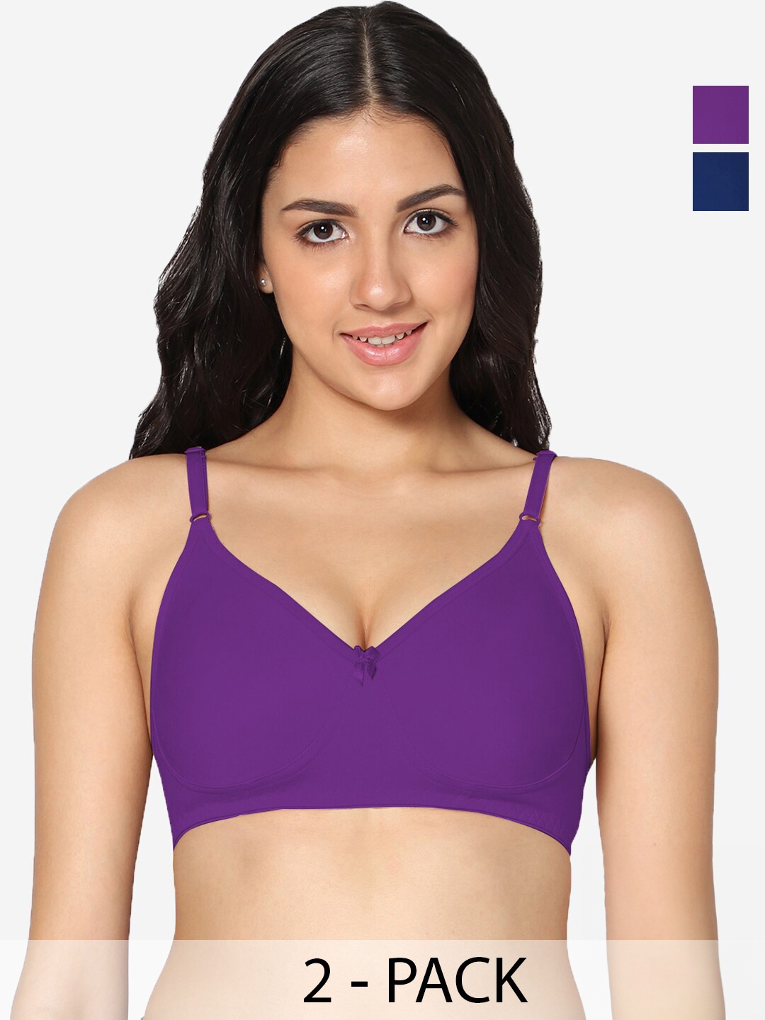 

In Care Pack Of 2 Full Coverage All Day Comfort Non Padded Cotton T-shirt Bra, Purple