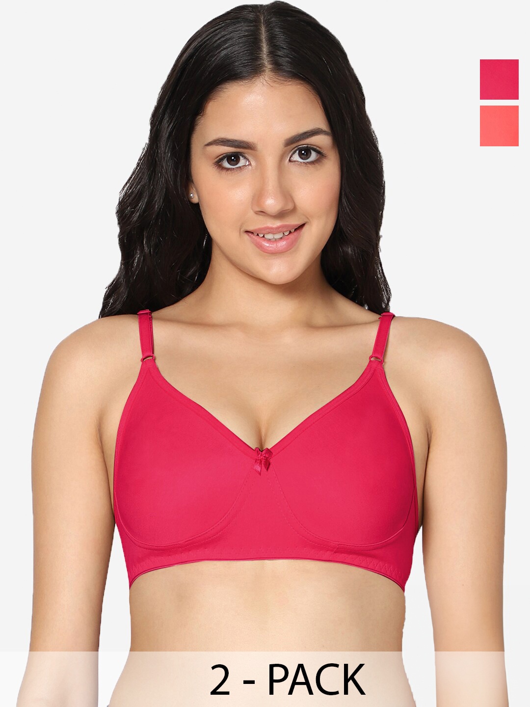 

In Care Pack Of 2 Full Coverage All Day Comfort Non Padded Cotton T-shirt Bra, Magenta