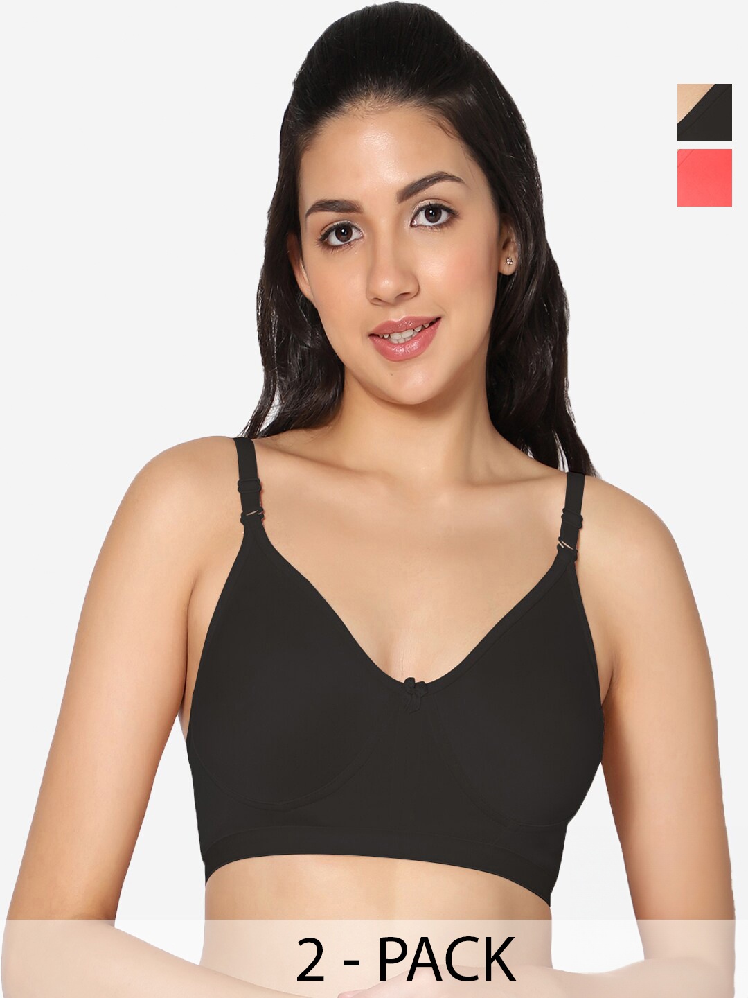 

In Care Pack Of 2 Full Coverage All Day Comfort Non Padded Cotton T-shirt Bra, Black