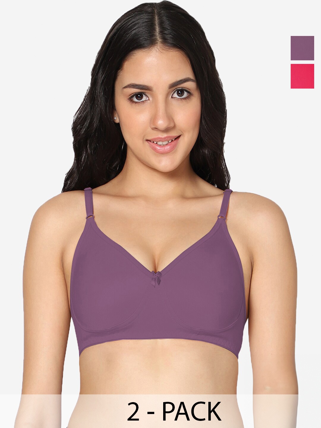 

In Care Pack Of 2 Full Coverage All Day Comfort Non Padded Cotton T-shirt Bra, Mauve
