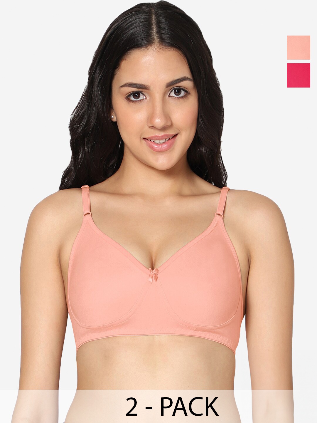 

In Care Pack Of 2 Full Coverage All Day Comfort Non Padded Cotton T-shirt Bra, Peach