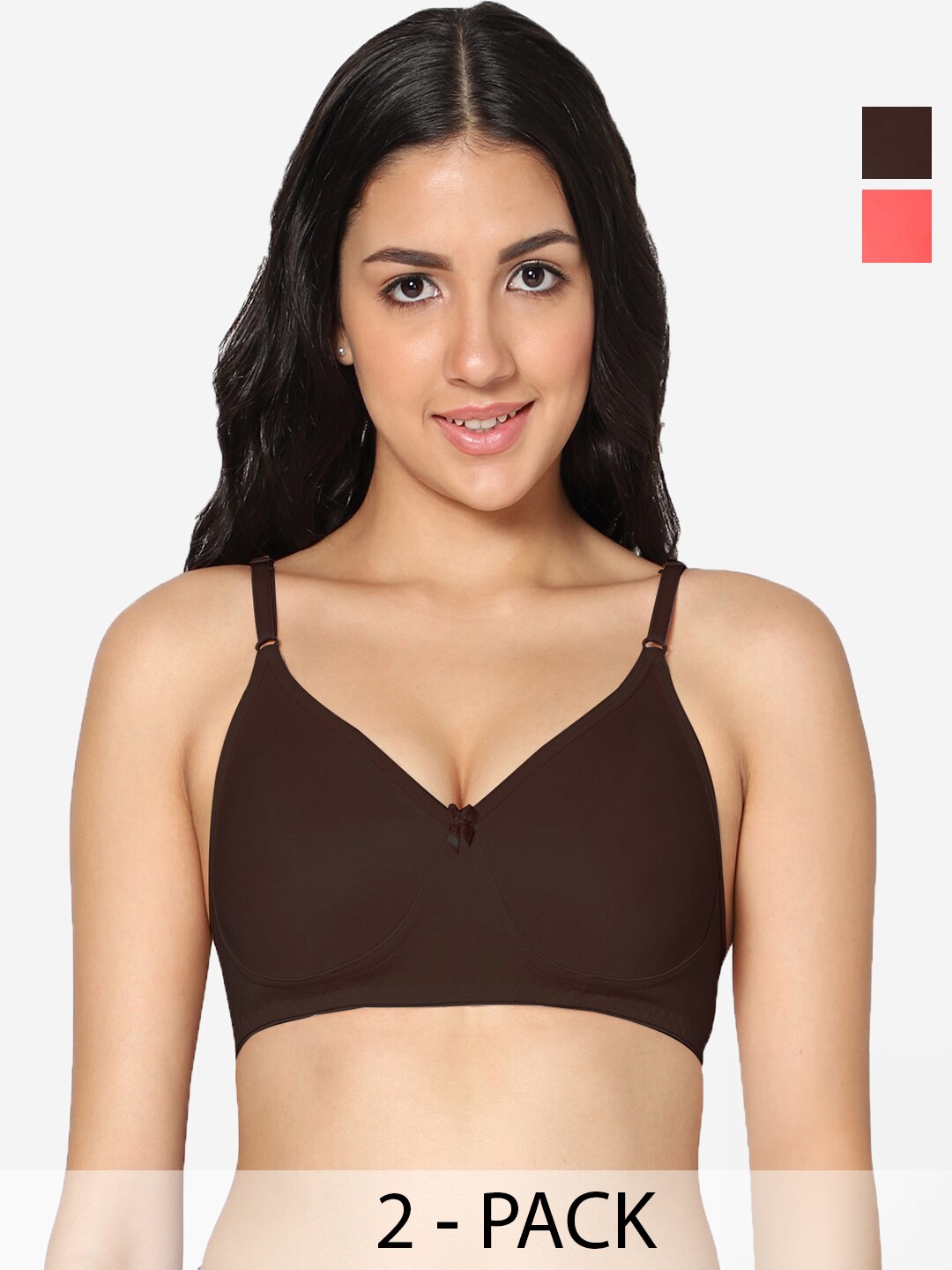 

In Care Pack Of 2 Full Coverage Non Padded Pure Cotton T-shirt Bra With All Day Comfort, Red