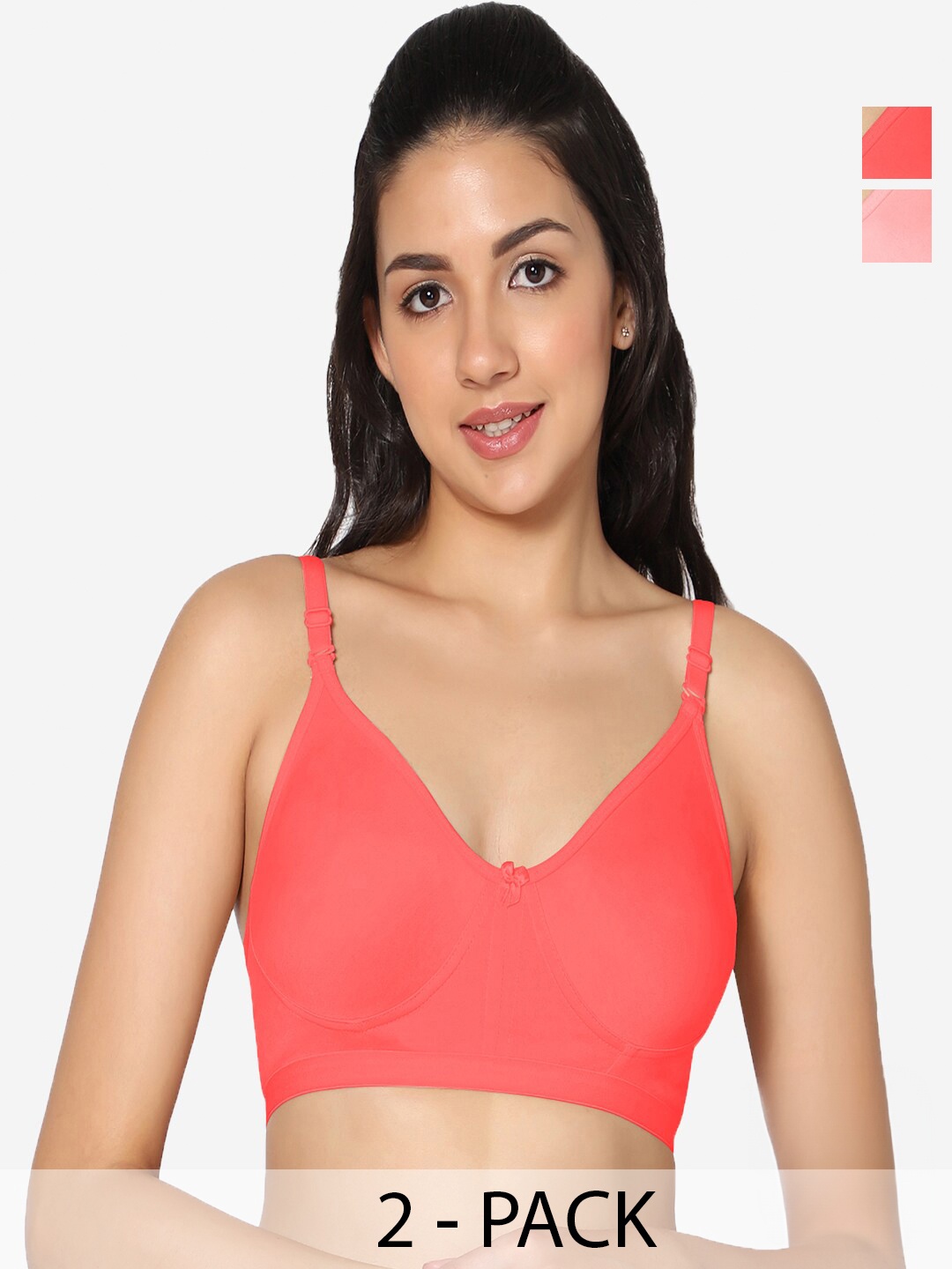 

In Care Pack Of 2 Full Coverage Non Padded Pure Cotton T-shirt Bra With All Day Comfort, Peach