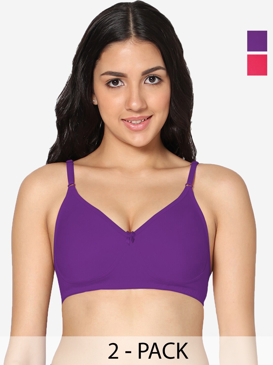 

In Care Pack Of 2 Full Coverage Non Padded Pure Cotton T-shirt Bra With All Day Comfort, Purple