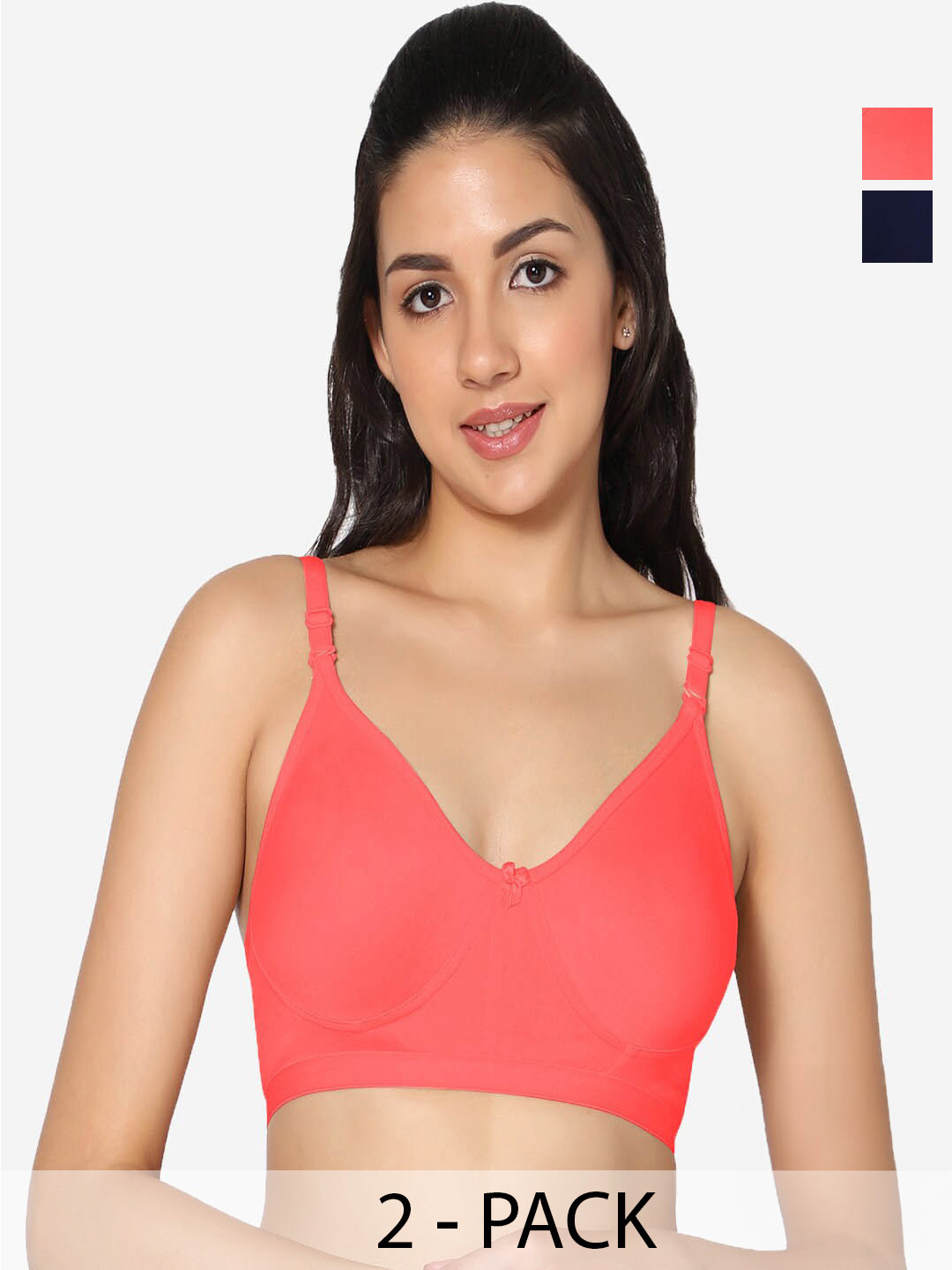 

In Care Pack Of 2 Full Coverage Non Padded Pure Cotton T-shirt Bra With All Day Comfort, Peach
