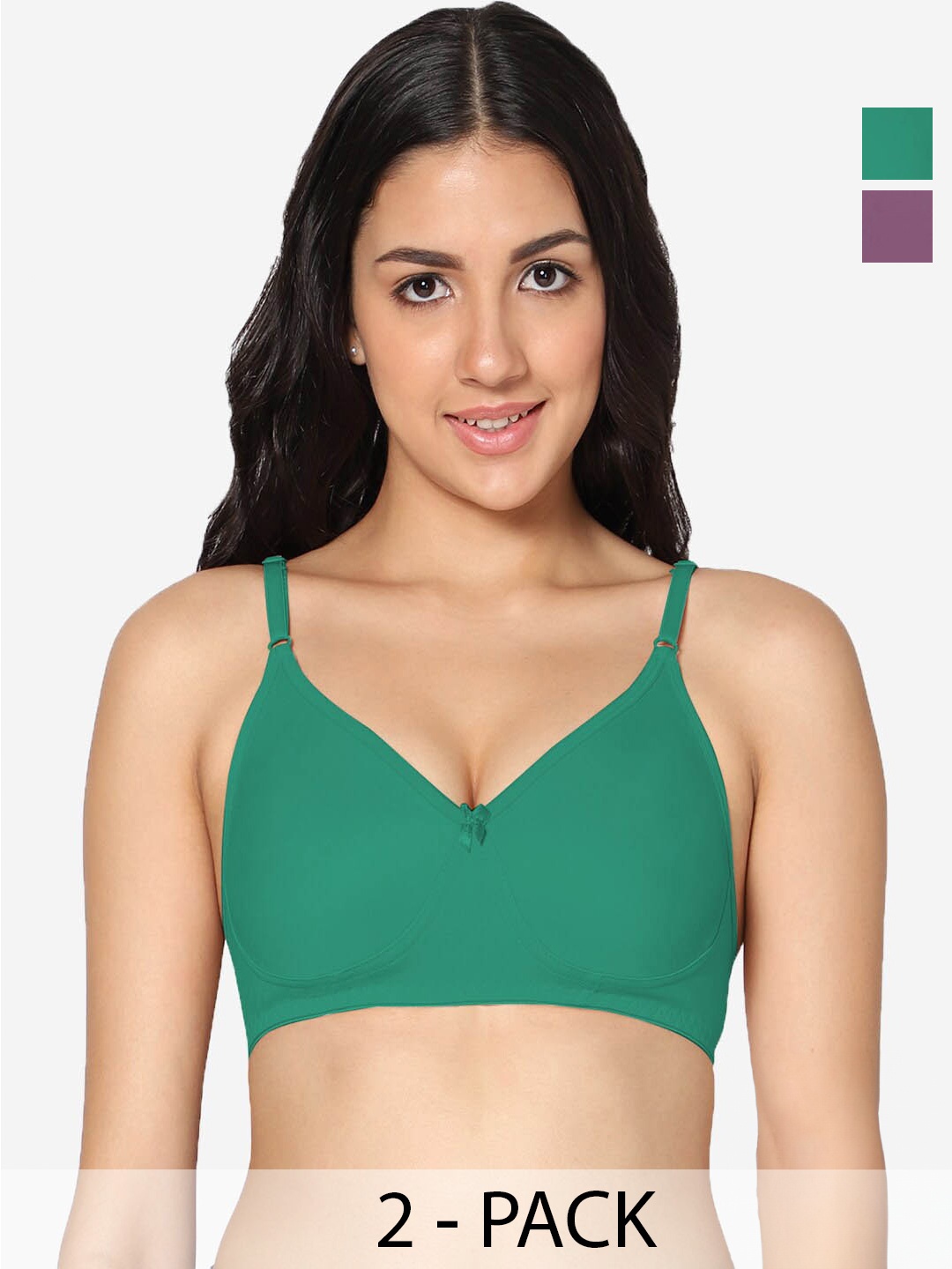 

In Care Pack Of 2 Full Coverage Non Padded Pure Cotton T-shirt Bra With All Day Comfort, Green