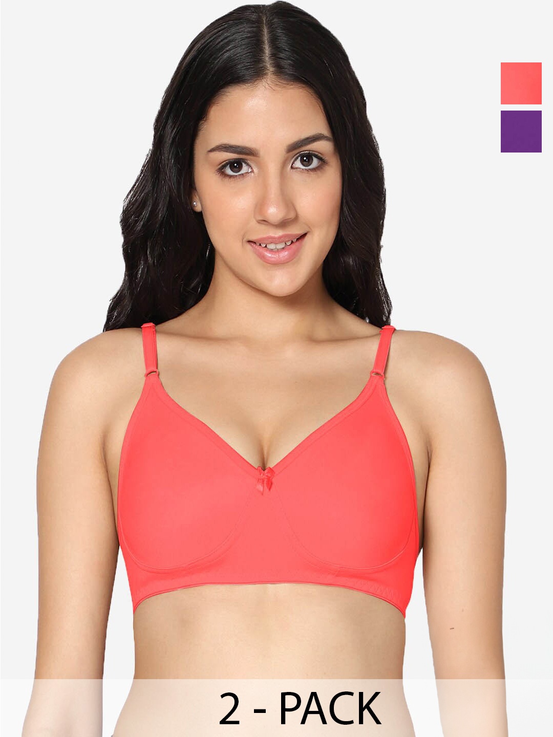 

In Care Pack Of 2 Full Coverage Non Padded Pure Cotton T-shirt Bra With All Day Comfort, Peach