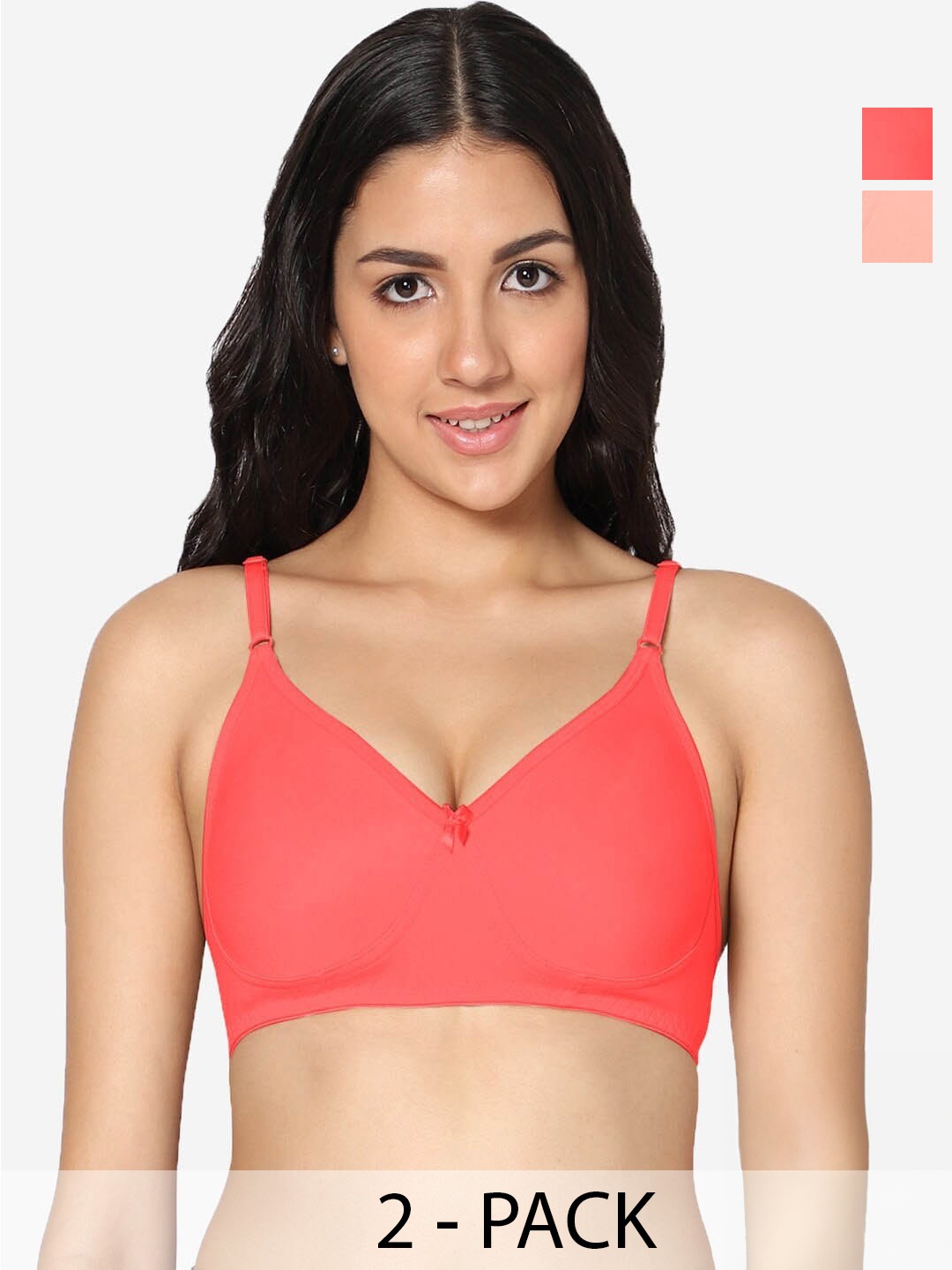 

In Care Pack Of 2 Full Coverage Pure Cotton T-shirt Bra With All Day Comfort, Peach