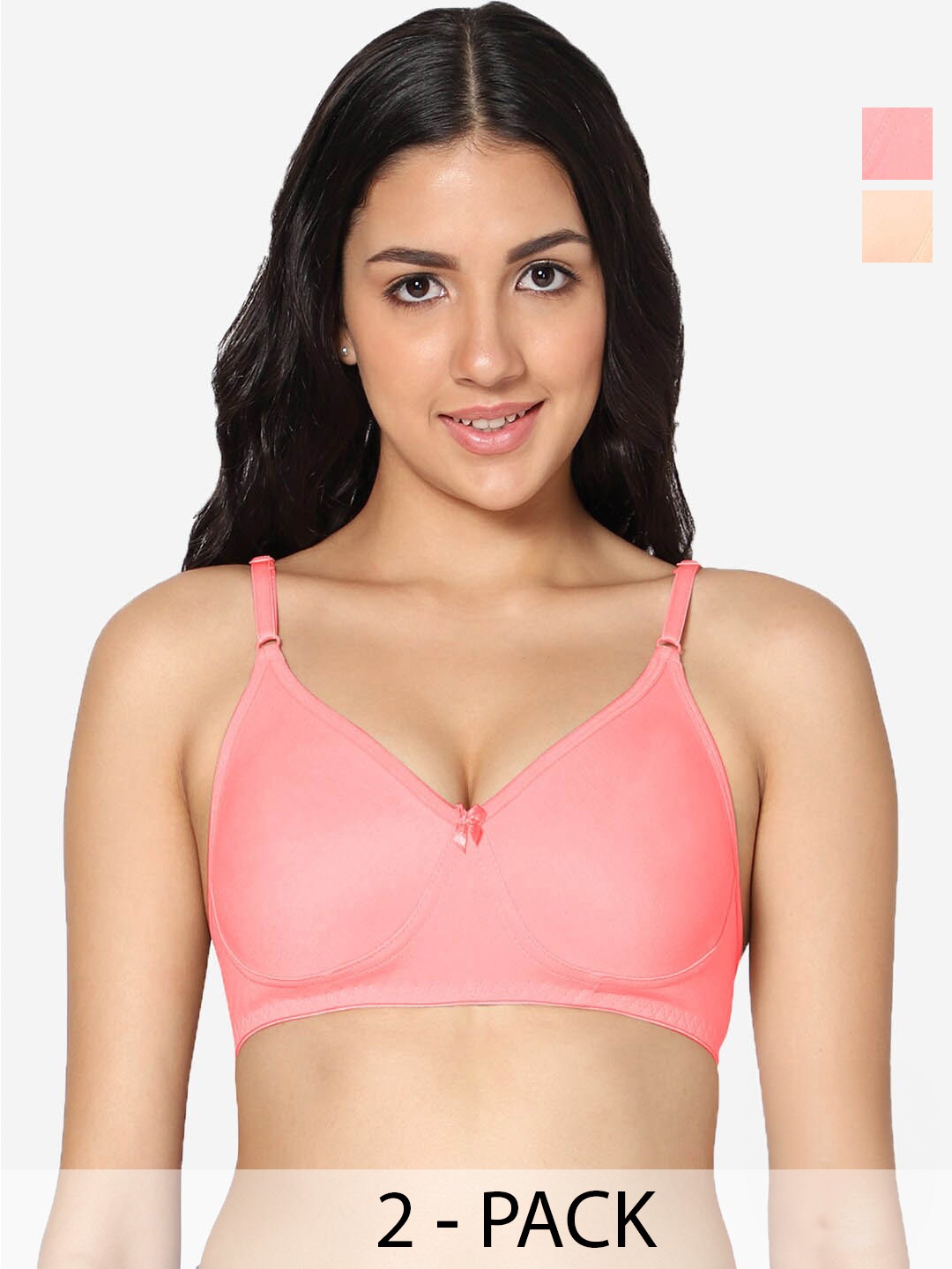 

In Care Pack Of 2 Full Coverage Pure Cotton T-shirt Bra With All Day Comfort, Pink