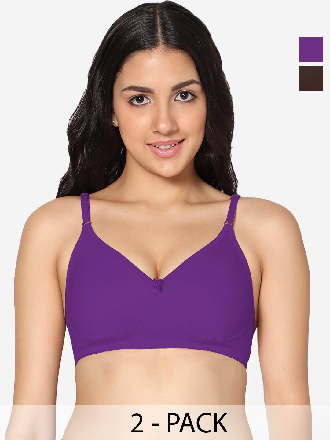 

In Care Pack Of 2 Full Coverage Pure Cotton T-shirt Bra With All Day Comfort, Purple