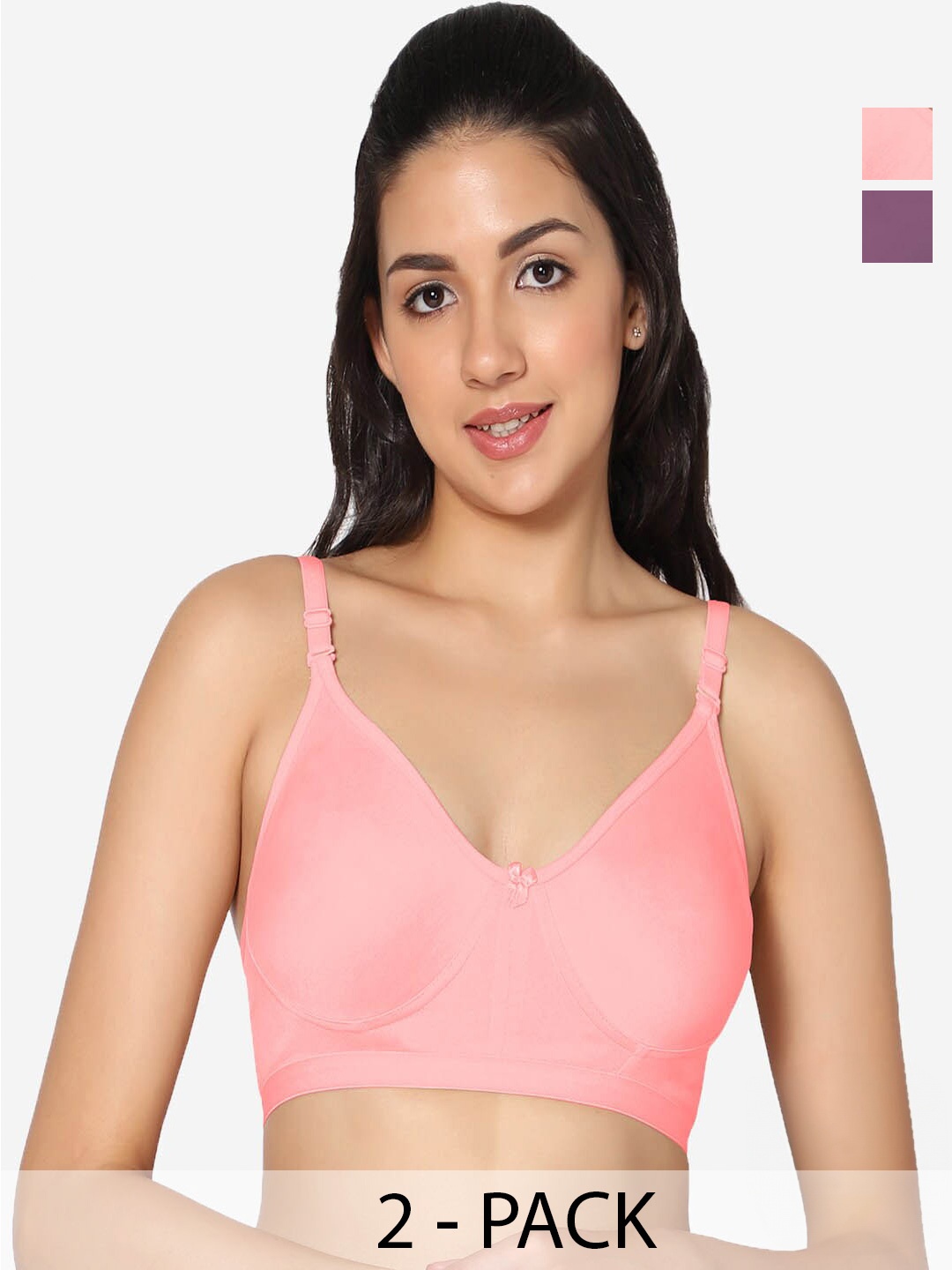 

In Care Pack Of 2 Full Coverage Pure Cotton Bra With All Day Comfort, Pink