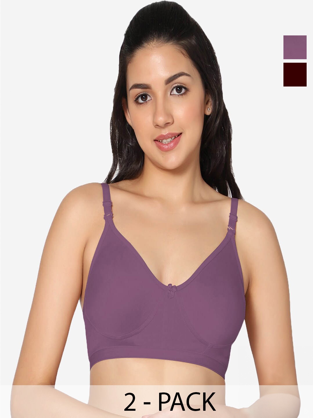 

In Care Pack Of 2 Seamless Full Coverage Cotton T-shirt Bra All Day Comfort, Mauve