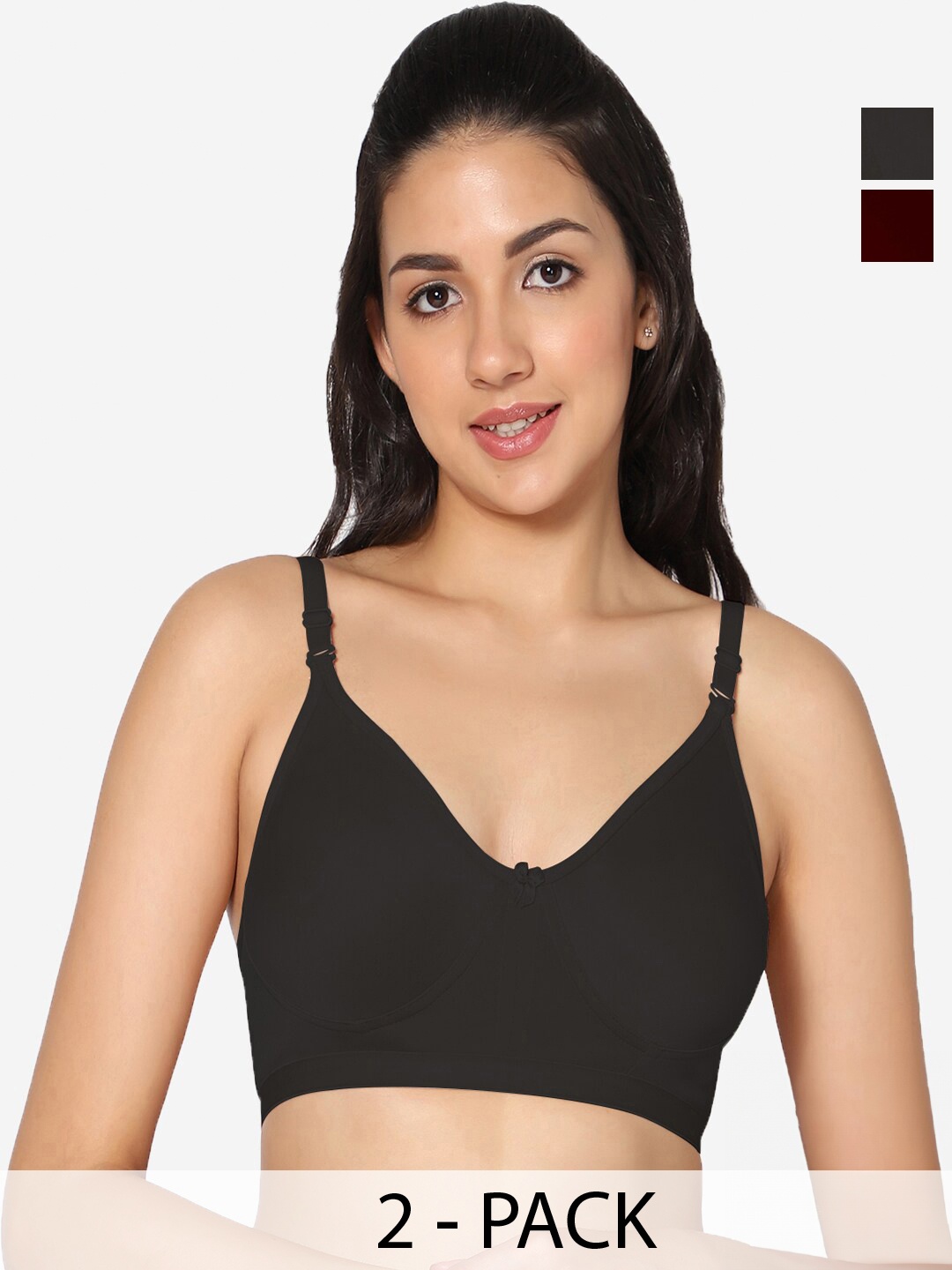 

In Care Pack Of 2 Seamless Full Coverage Cotton T-shirt Bra All Day Comfort, Maroon