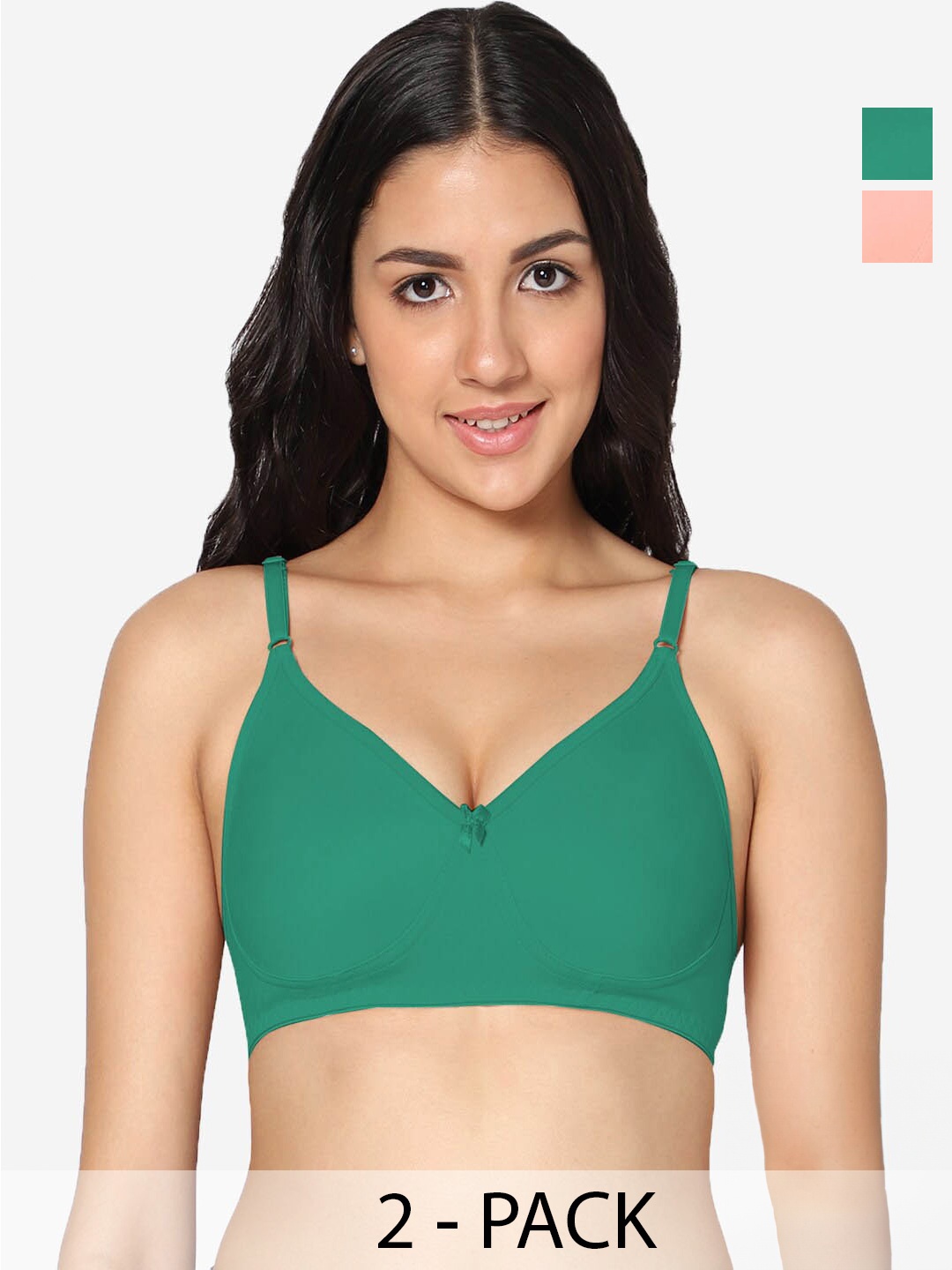 

In Care Pack Of 2 Seamless Full Coverage Cotton T-shirt Bra All Day Comfort, Green