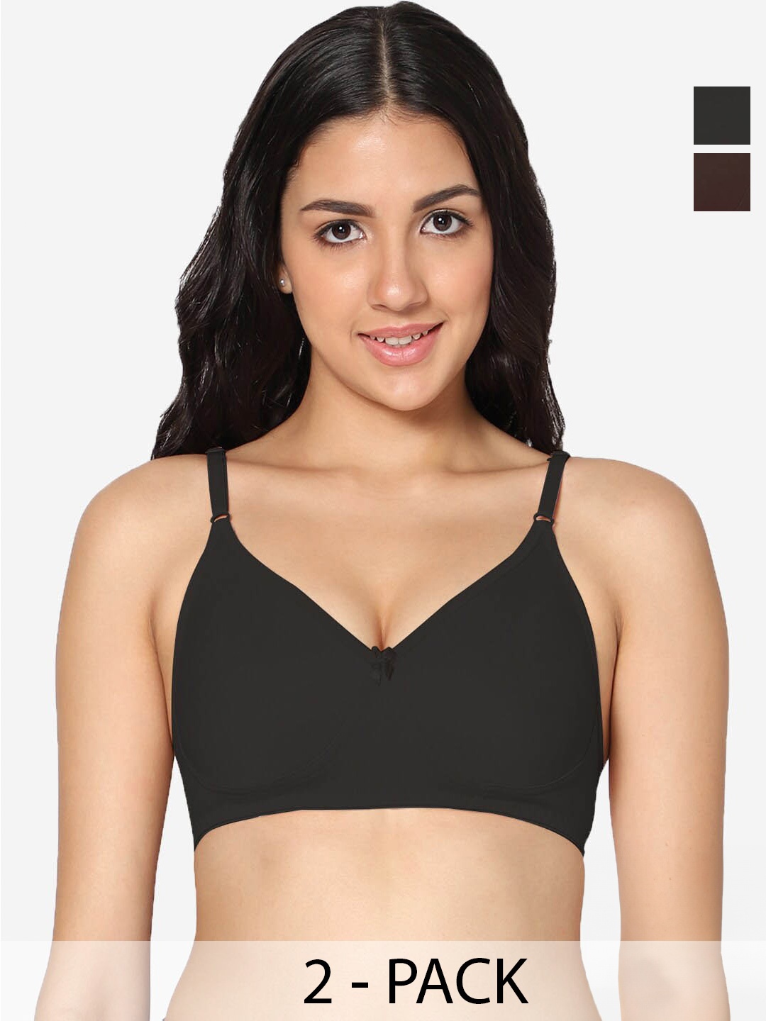 

In Care Pack Of 2 Seamless Full Coverage Cotton T-shirt Bra All Day Comfort, Coffee brown