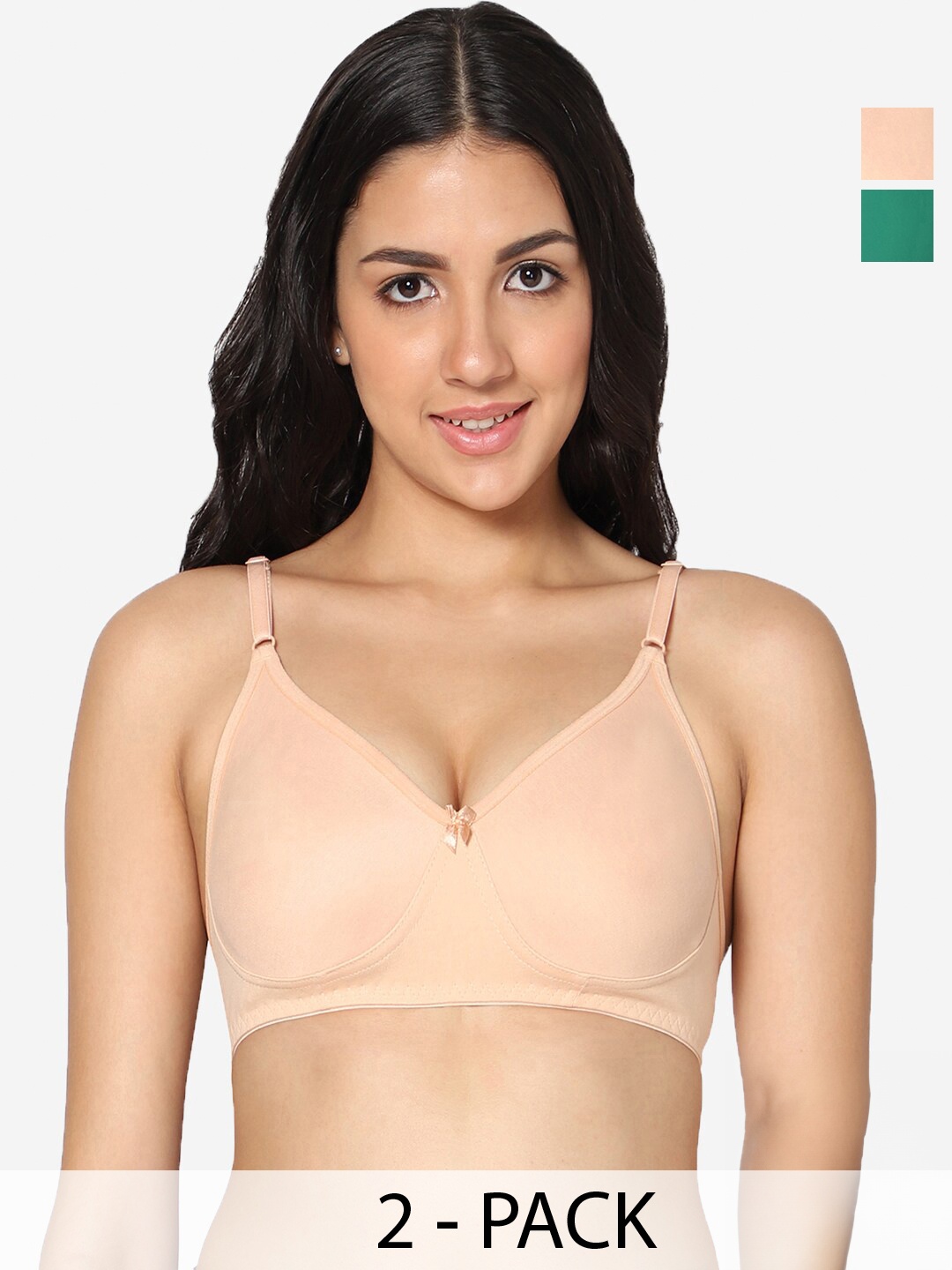 

In Care Pack Of 2 Seamless Full Coverage Cotton T-shirt Bra All Day Comfort, Green