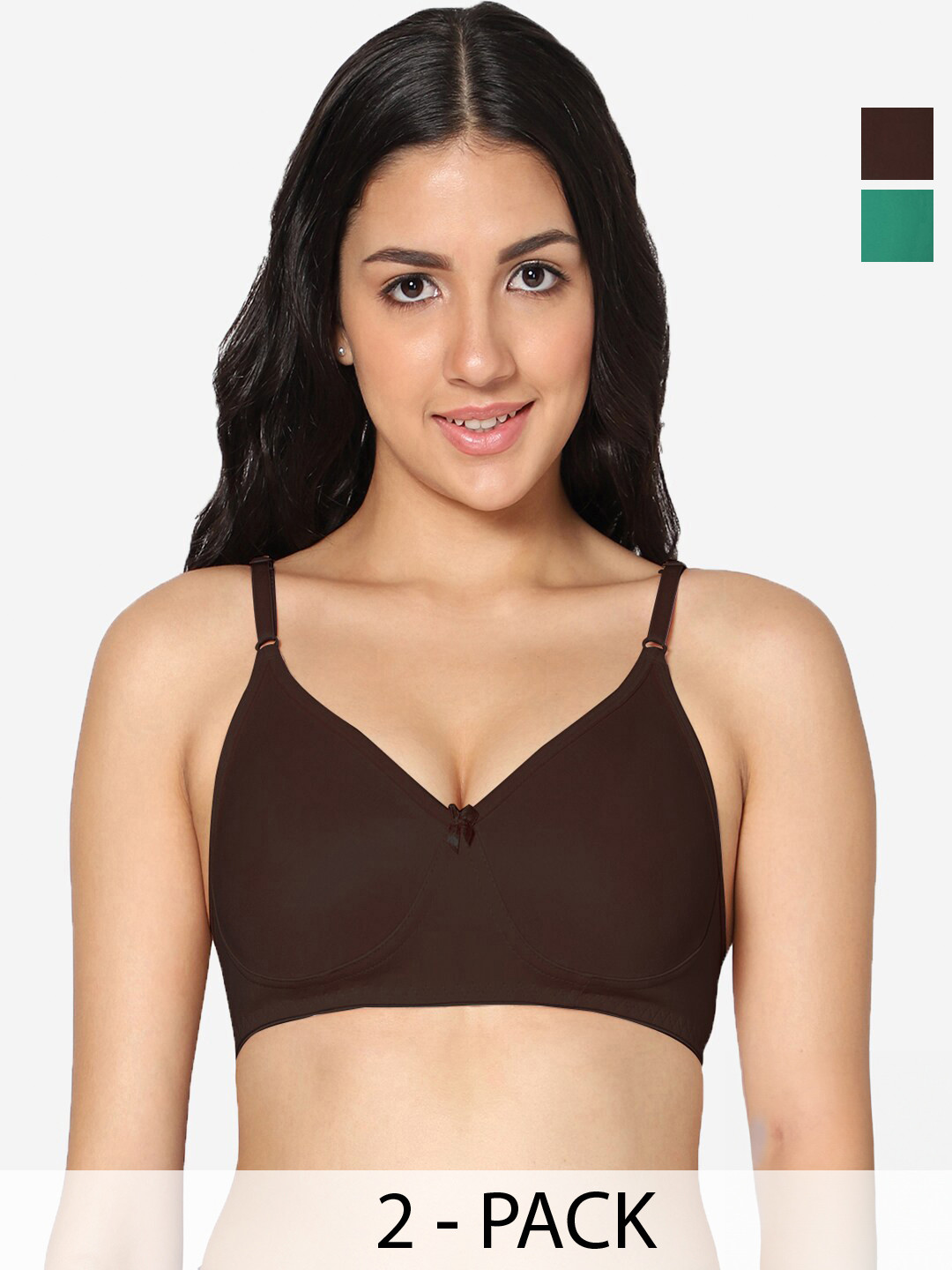 

In Care Pack Of 2 Seamless Full Coverage Cotton T-shirt Bra All Day Comfort, Green
