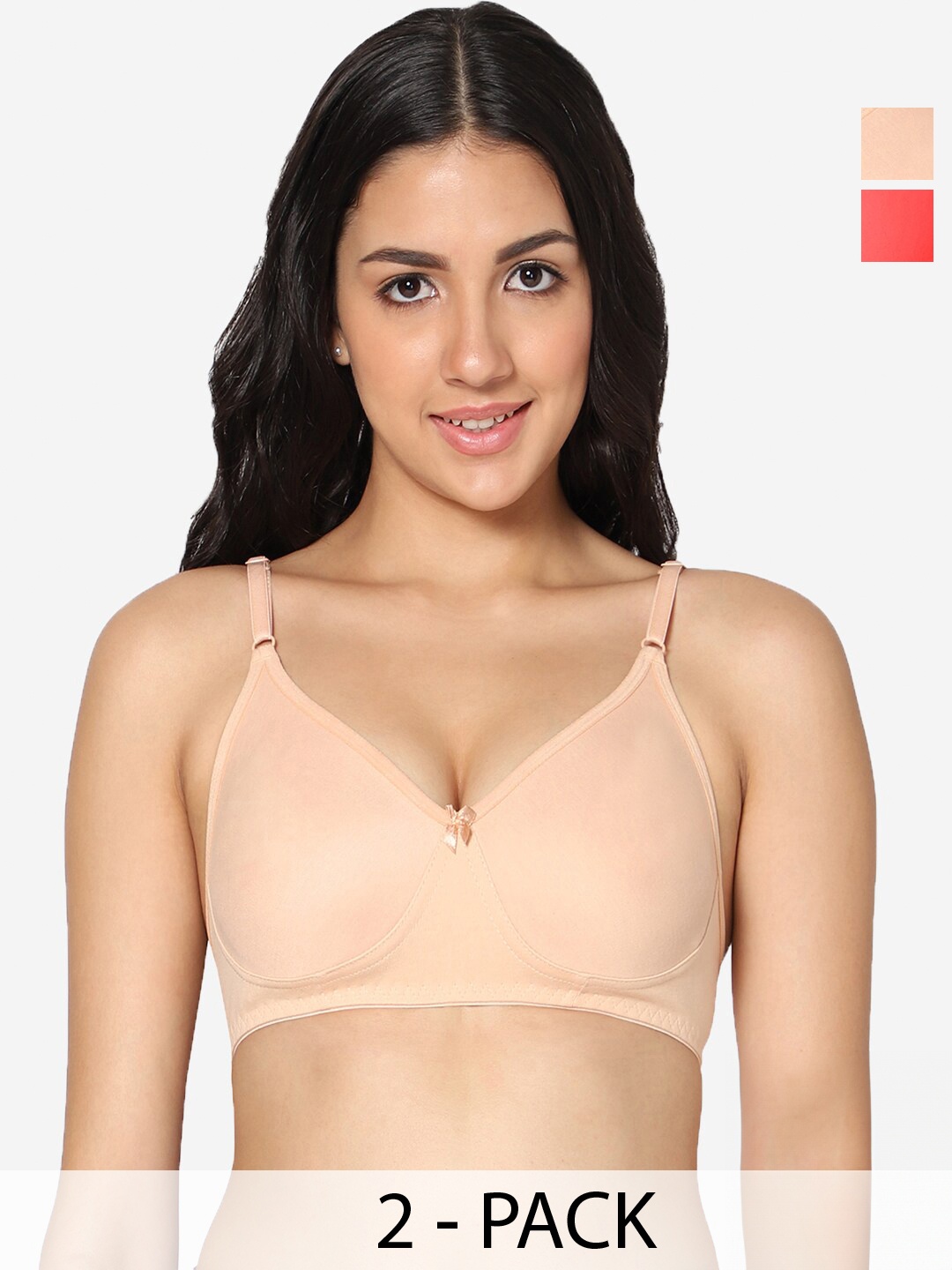 

In Care Pack Of 2 Seamless Full Coverage Cotton T-shirt Bra All Day Comfort, Beige