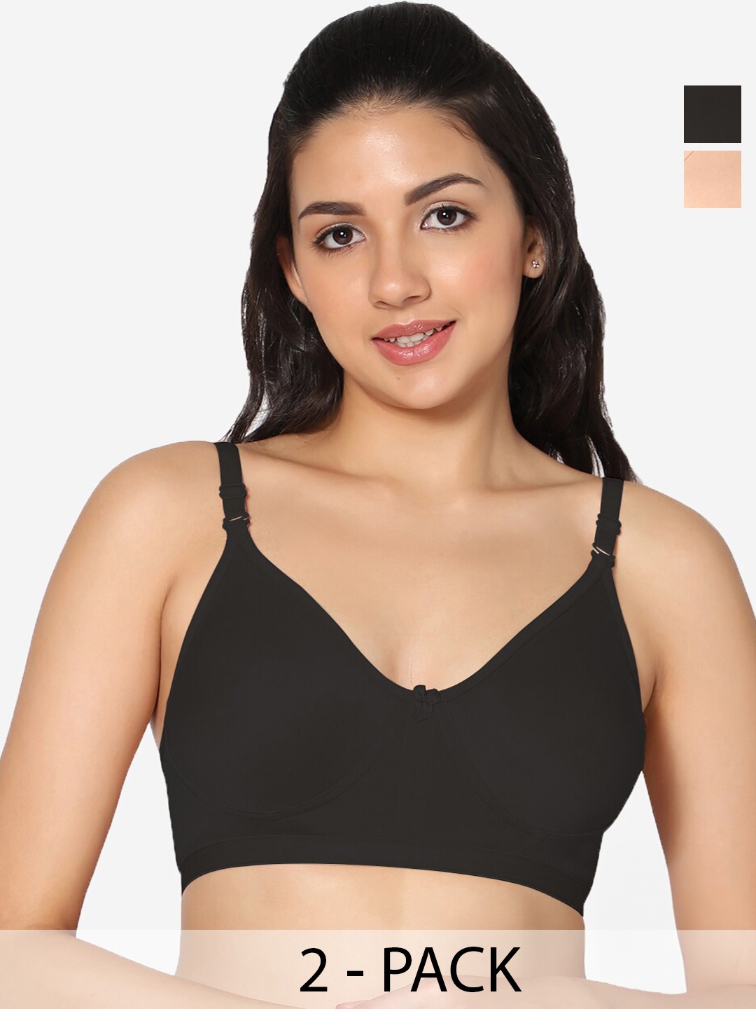 

In Care Pack Of 2 Full Coverage Non Padded Pure Cotton T-shirt Bra With All Day Comfort, Black