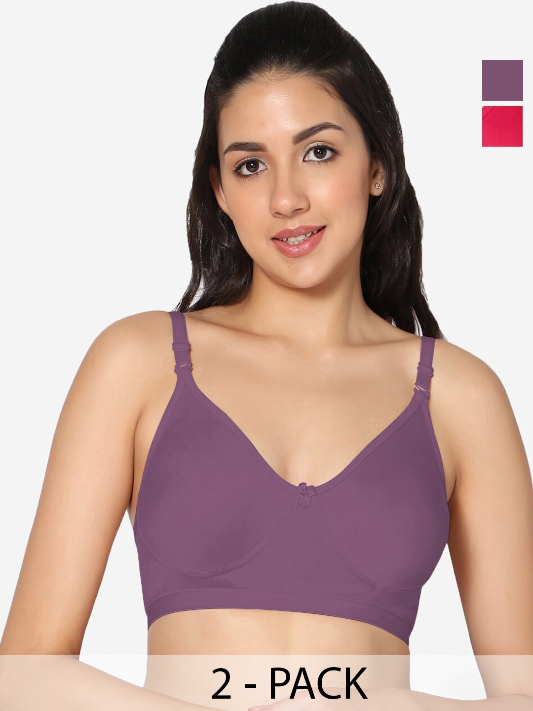 

In Care Pack Of 2 Full Coverage Non Padded Pure Cotton T-shirt Bra With All Day Comfort, Coral