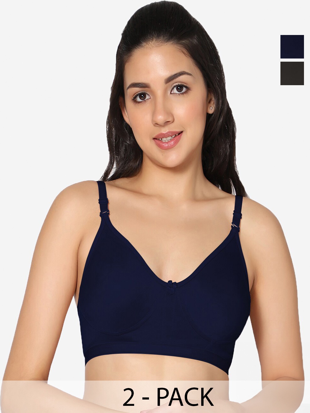 

In Care Pack Of 2 Full Coverage Non Padded Pure Cotton T-shirt Bra With All Day Comfort, Navy blue