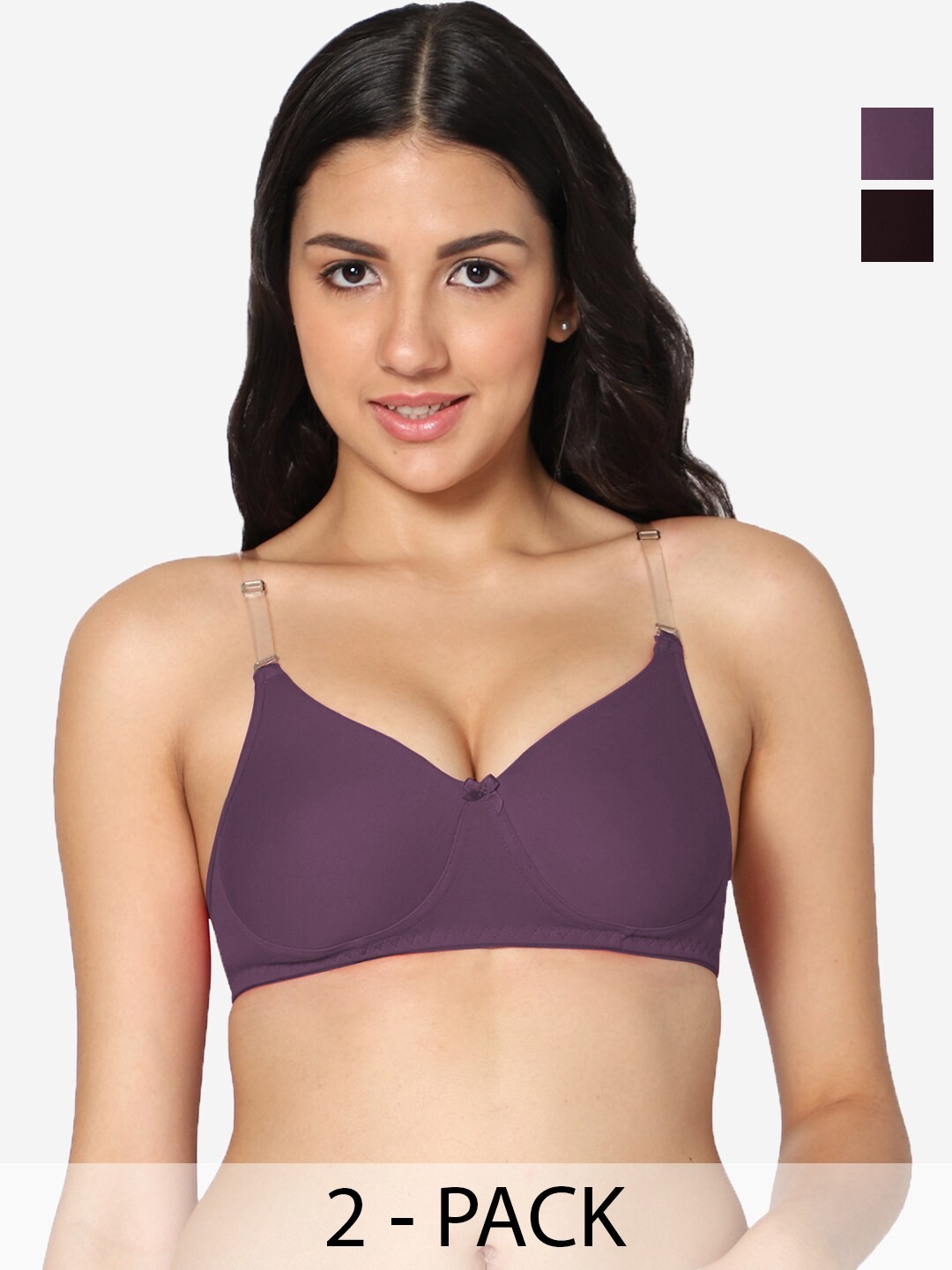 

In Care Pack Of 2 Full Coverage Non Padded Pure Cotton Push-Up Bra With All Day Comfort, Mauve