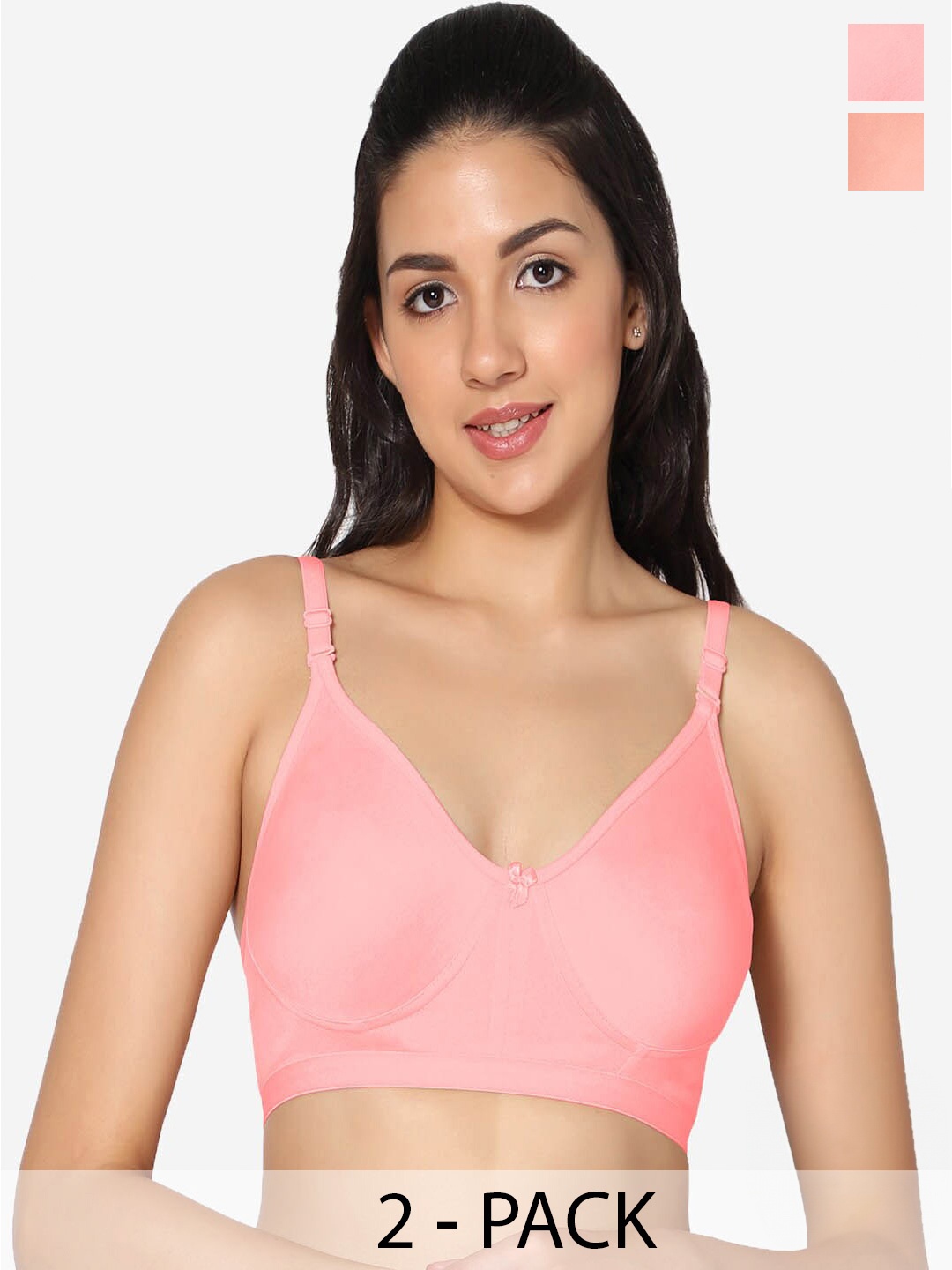 

In Care Pack Of 2 Full Coverage Non-Wired All Day Comfort Cotton Bra, Pink