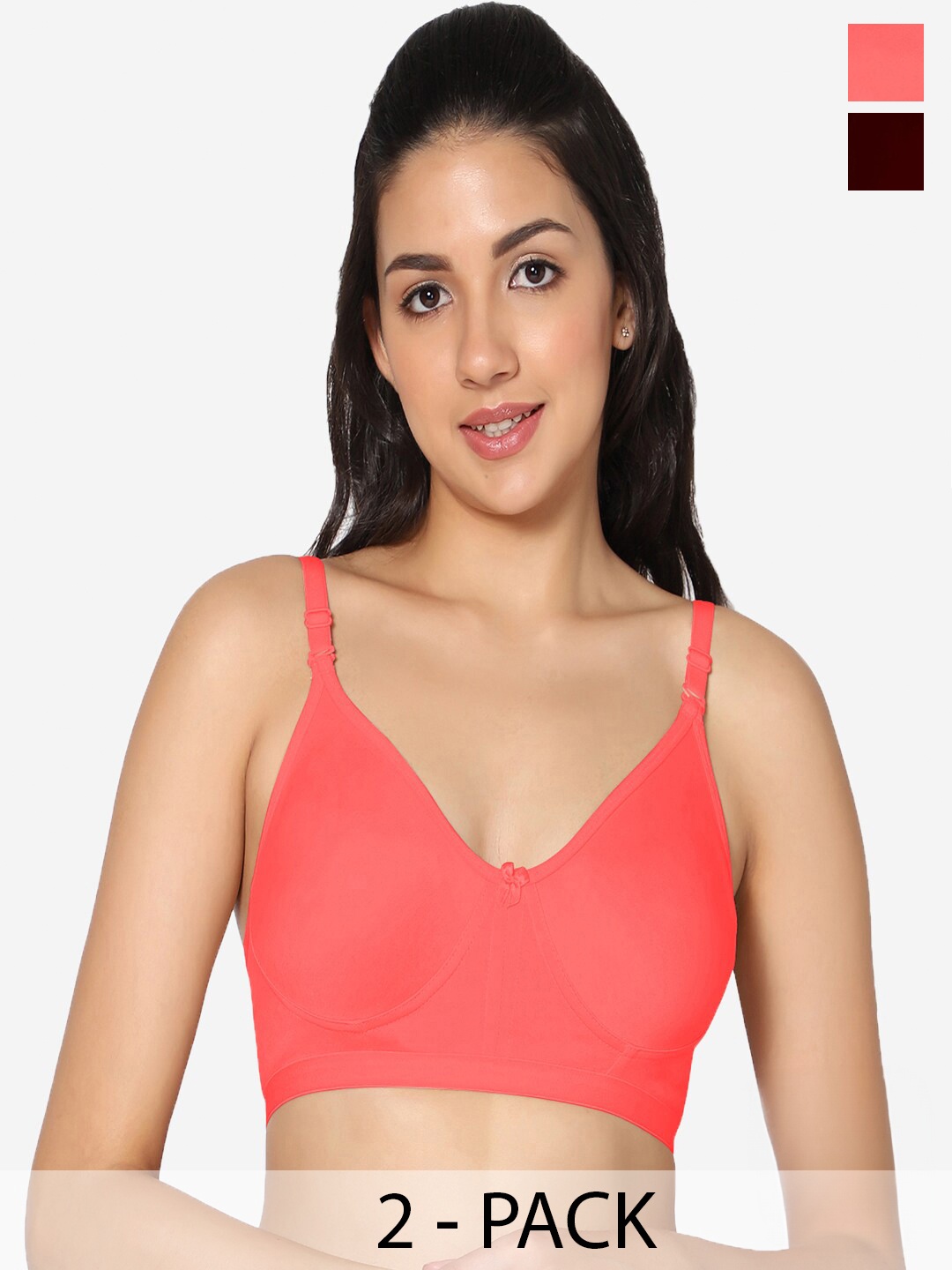 

In Care Pack of 2 Full Coverage Cotton T-shirt Bra with All Day Comfort, Red