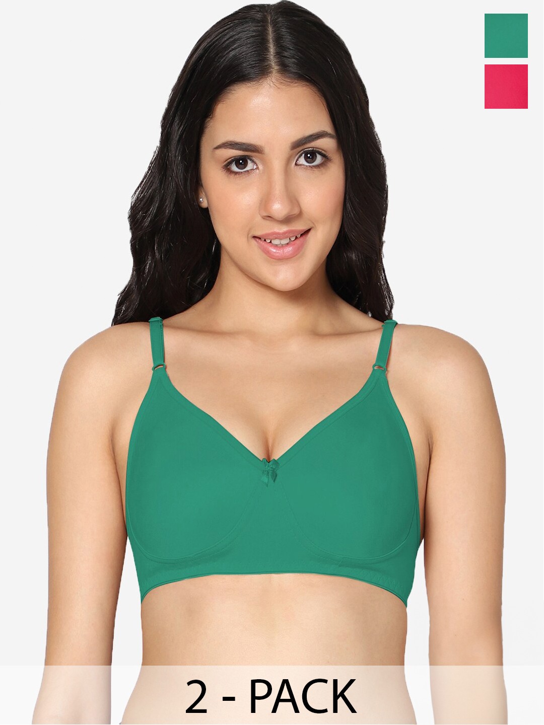 

In Care Pack Of 2 Full Coverage Super Support Bra All Day Comfort Cotton T-shirt Bra, Magenta