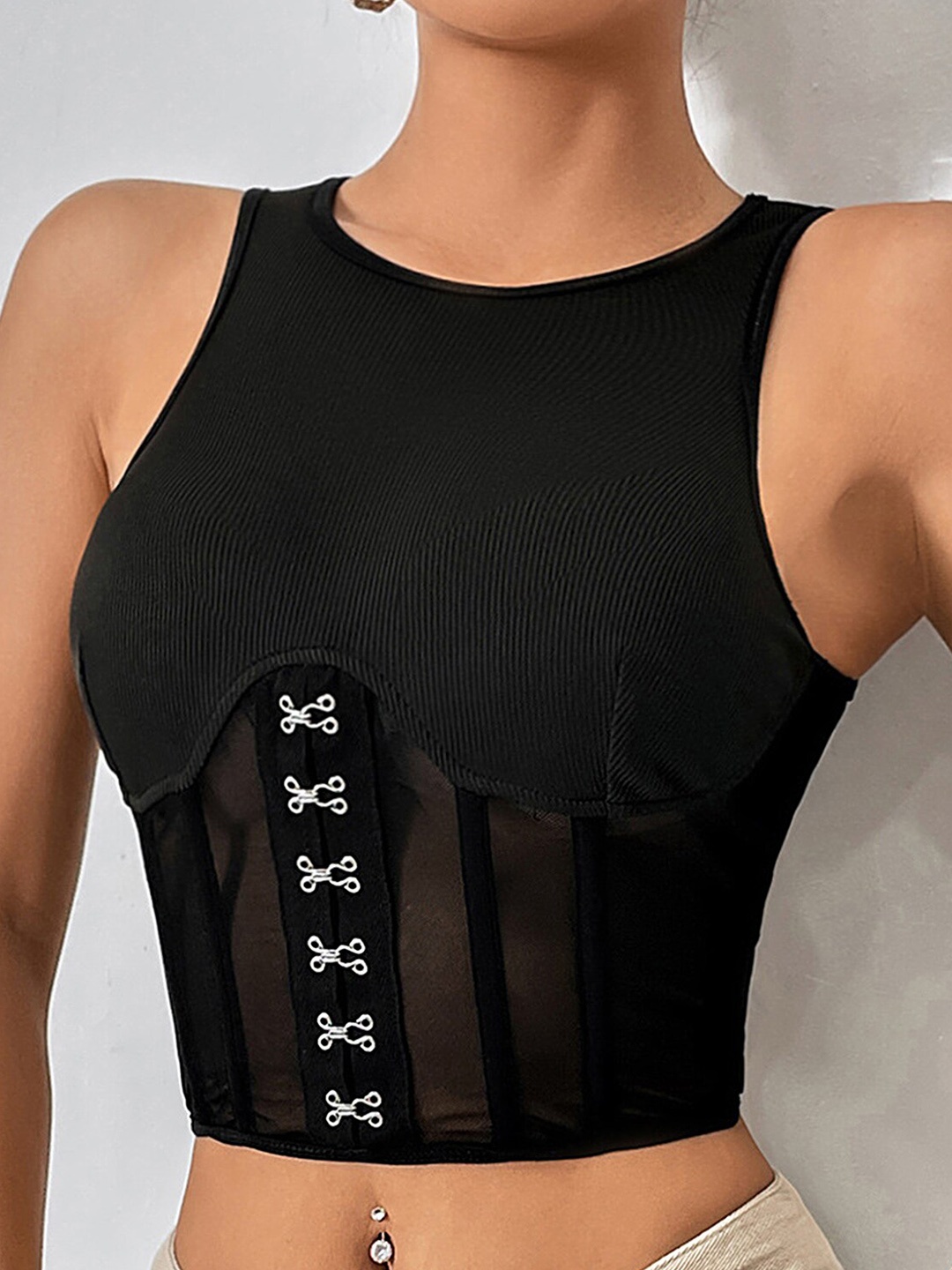 

LULU & SKY Round Neck Sleeveless Fitted Crop Top, Black