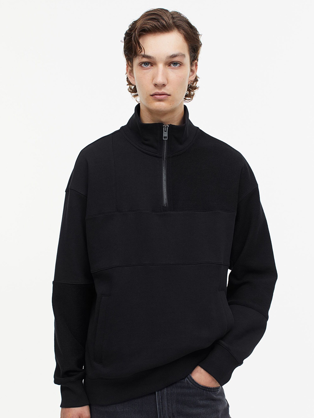 

H&M Pure Cotton Loose Fit Sweatshirt, Black